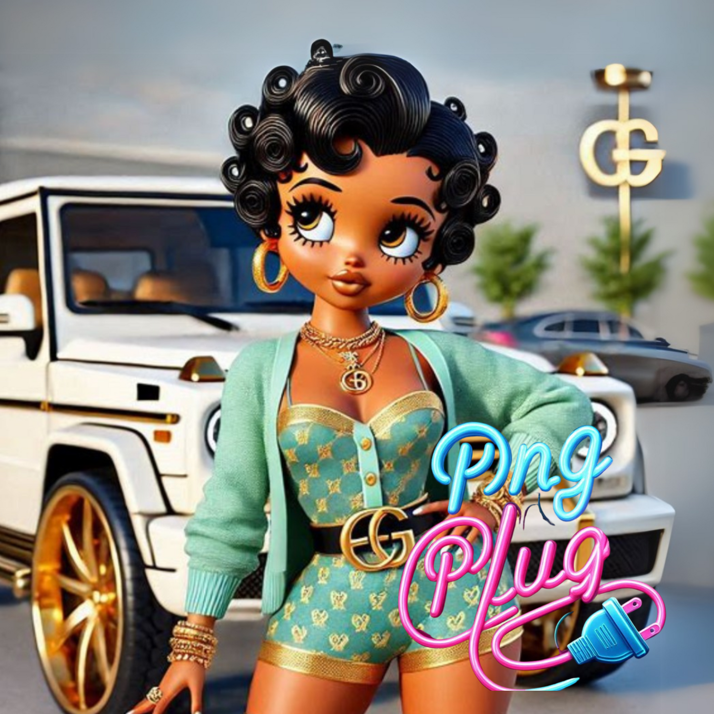 Glamorous Afrocentric Mint Betty Boop PNG -Bundle Instant Digital Download