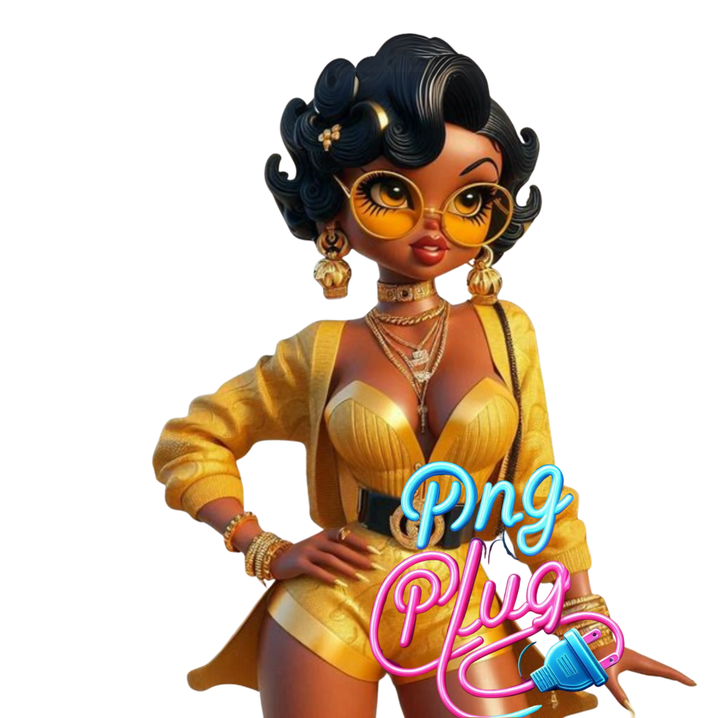 Glamorous Afrocentric Yellow-Gold Betty Boop PNG Bundle- Instant Digital Download