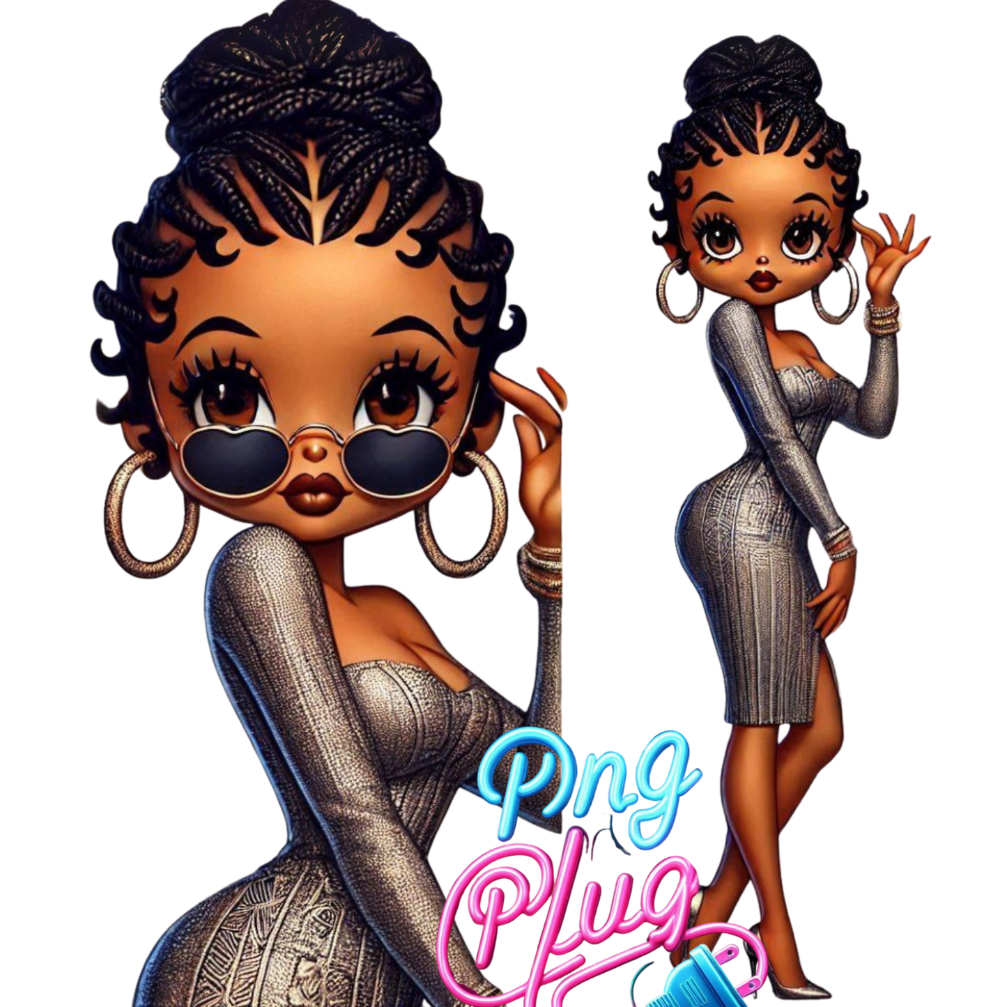 Betty Boop in Modern Metallic PNG Bundle - Instant Digital Download