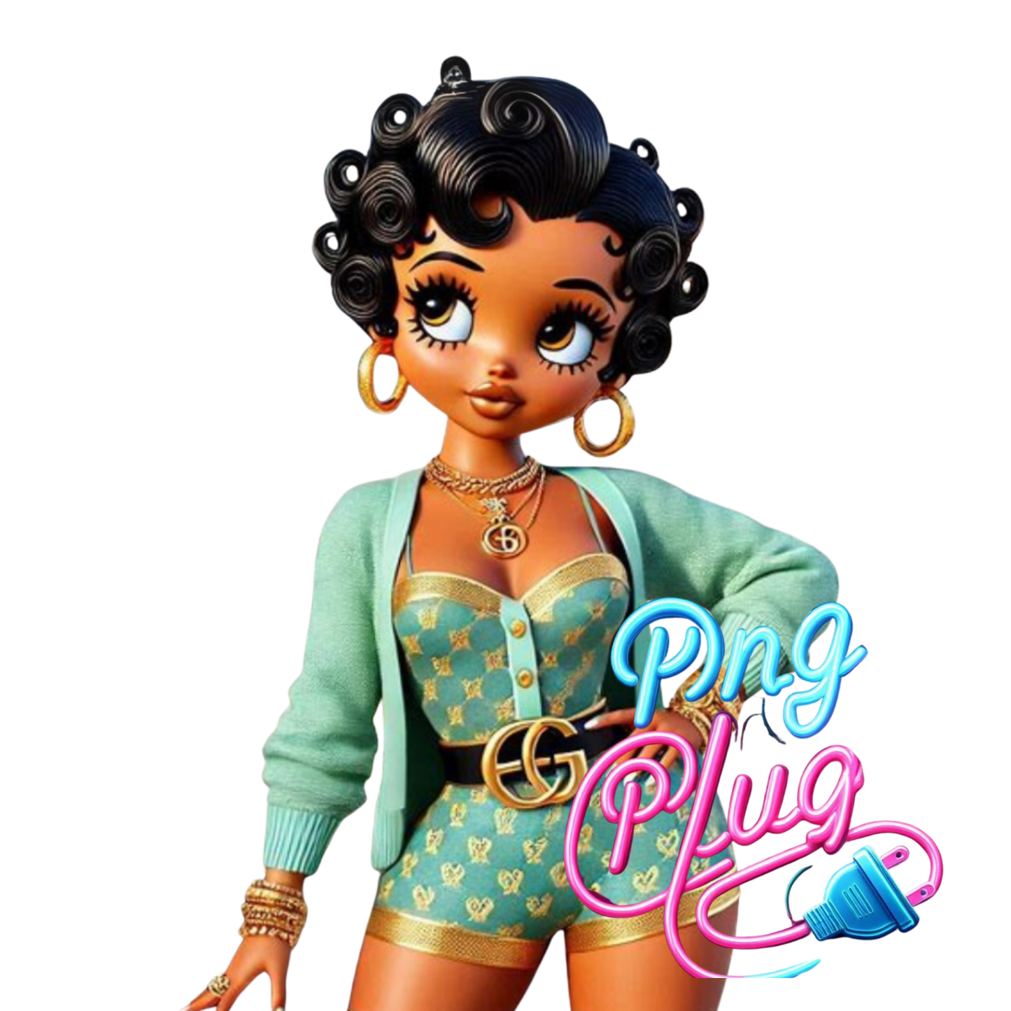 Glamorous Afrocentric Mint Betty Boop PNG -Bundle Instant Digital Download