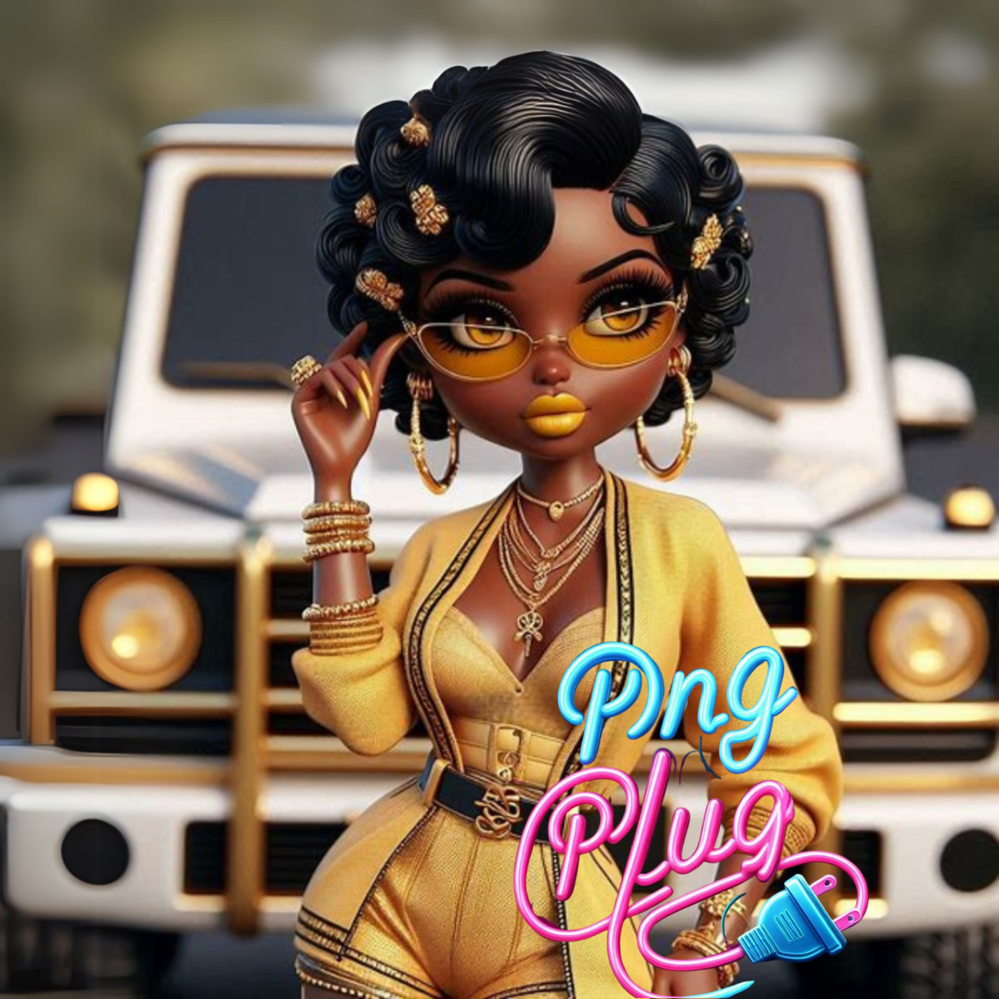 Glamorous Afrocentric Yellow-Gold Betty Boop PNG Bundle- Instant Digital Download