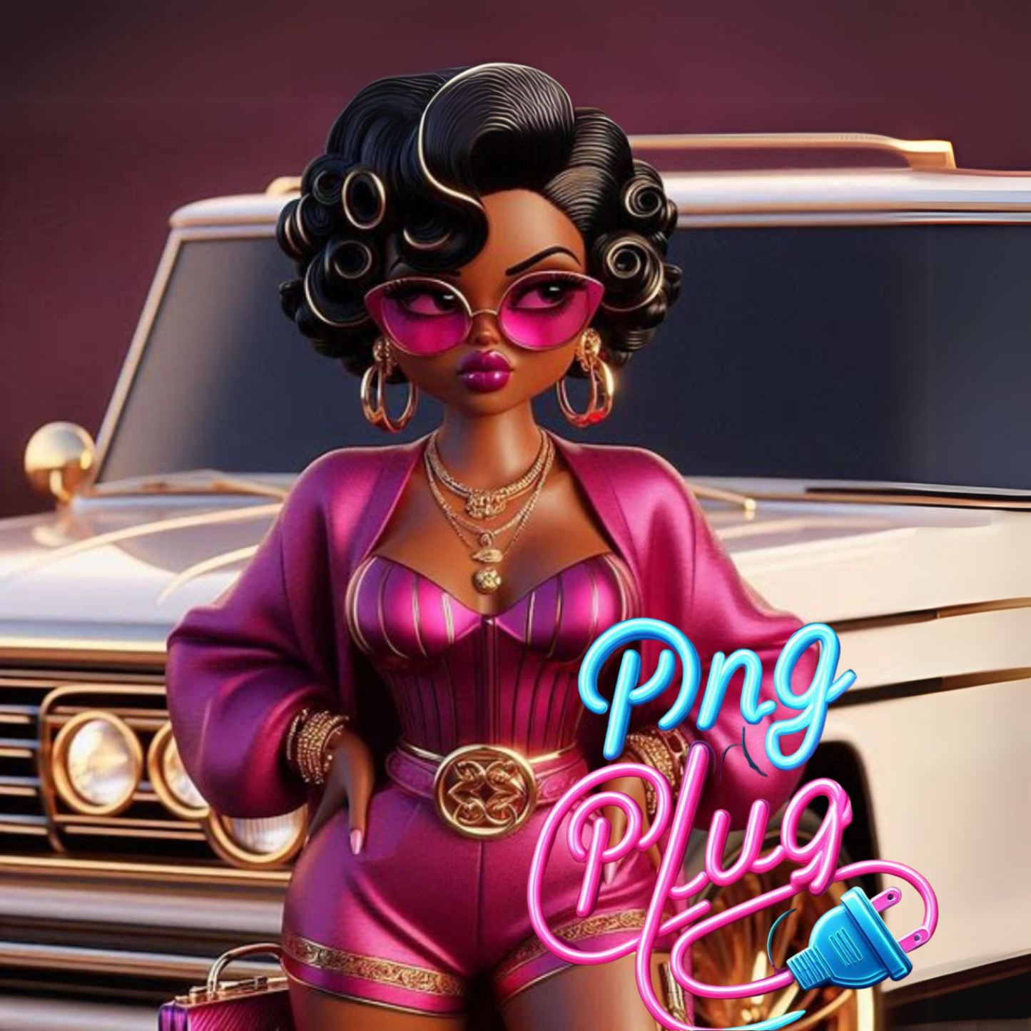 Glamorous Afrocentric Plum Betty Boop PNG Bundle - Instant Digital Download