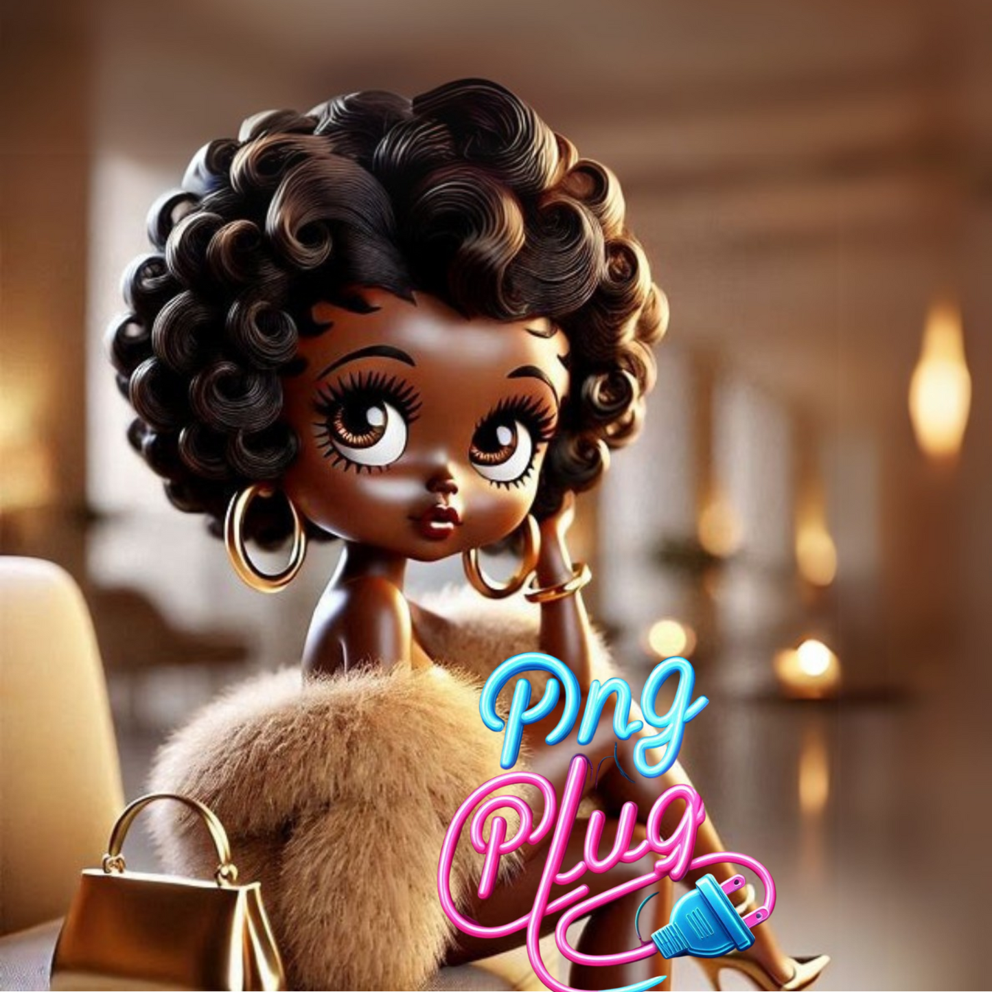 Betty Boop in Gold Fur Glamour PNG Bundle - Instant Digital Download