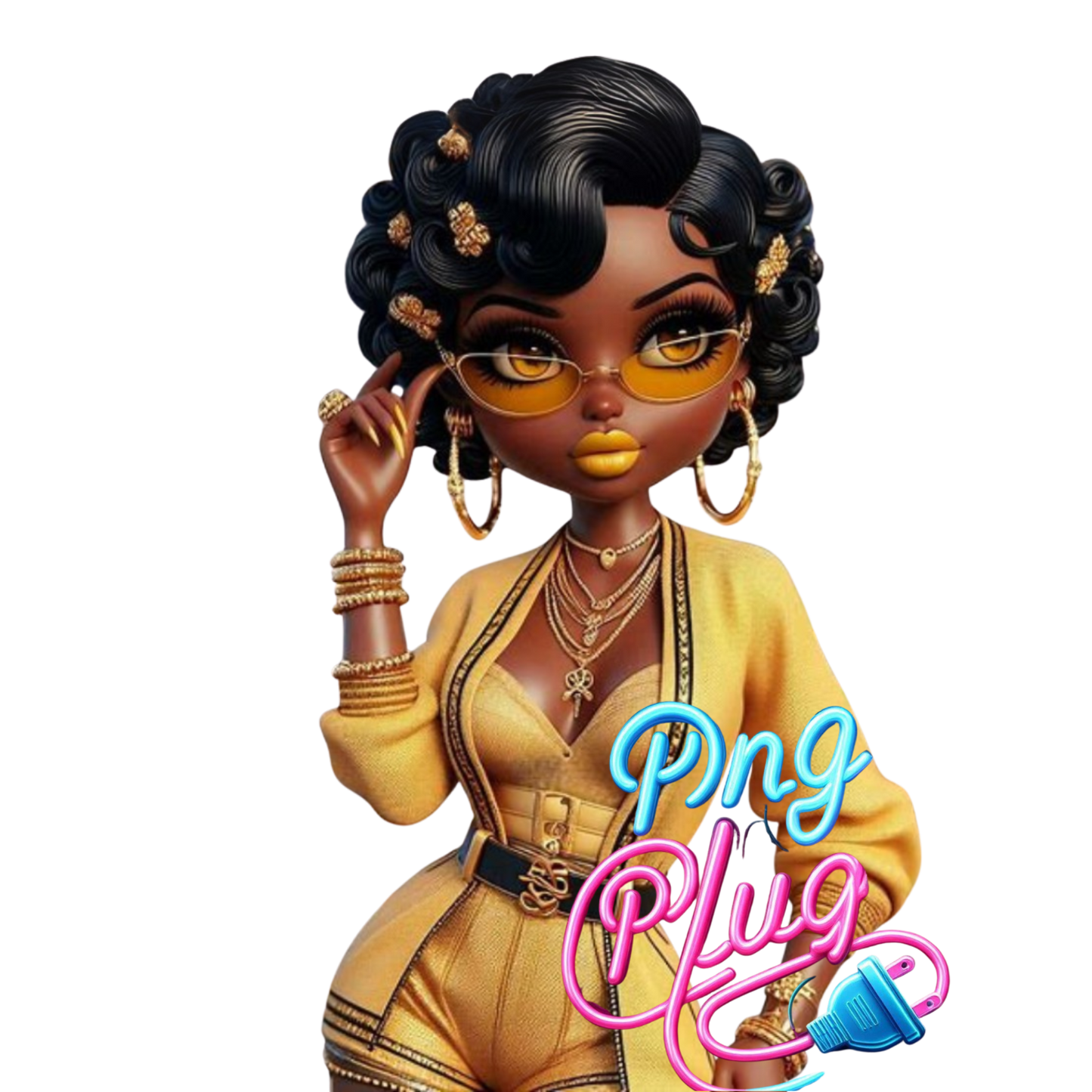 Glamorous Afrocentric Yellow-Gold Betty Boop PNG Bundle- Instant Digital Download