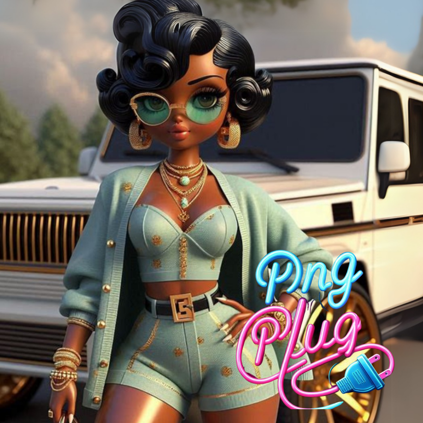 Glamorous Afrocentric Mint Betty Boop PNG -Bundle Instant Digital Download