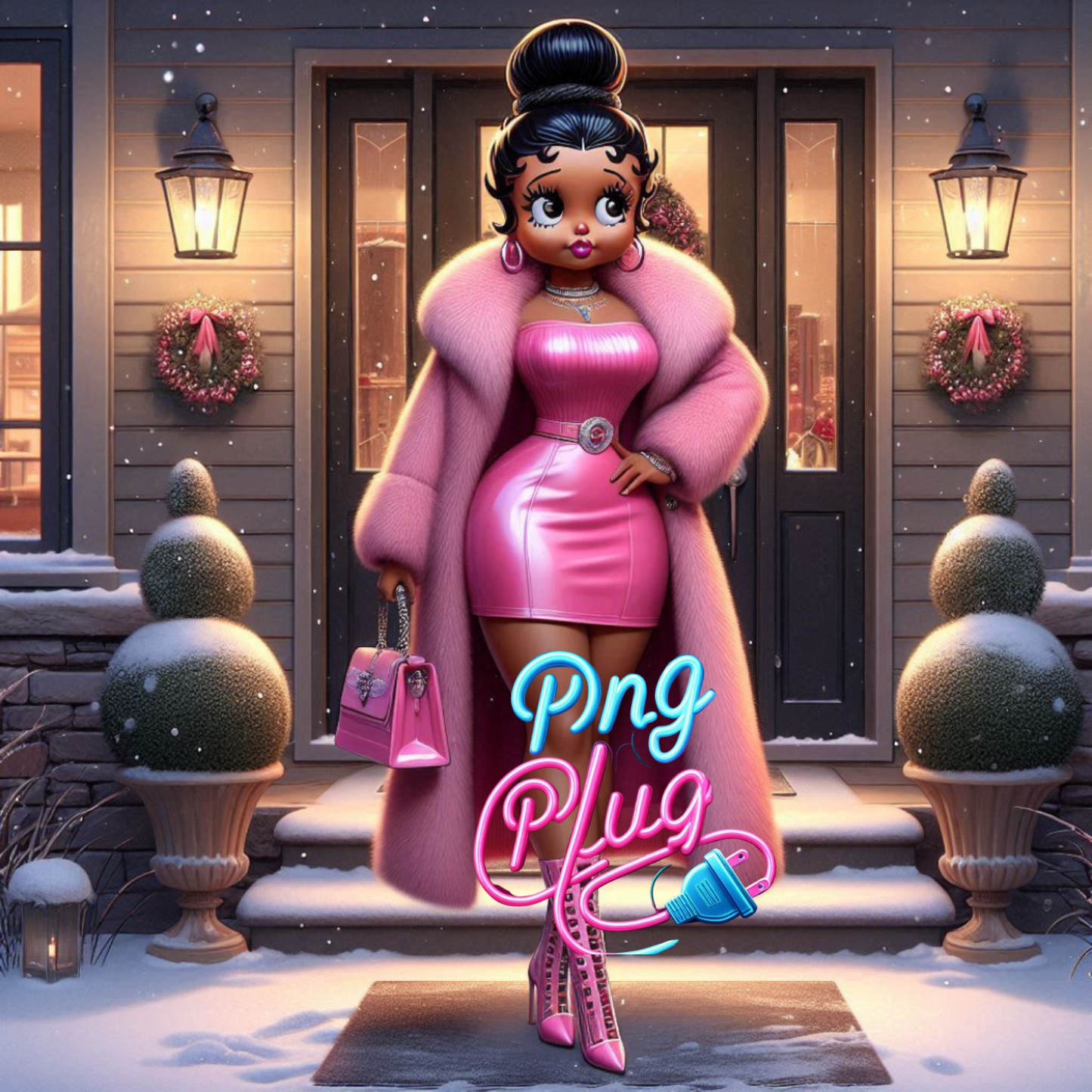 Stylish Pink Betty Boop Winter Fashion PNG Bundle - Instant Digital Download