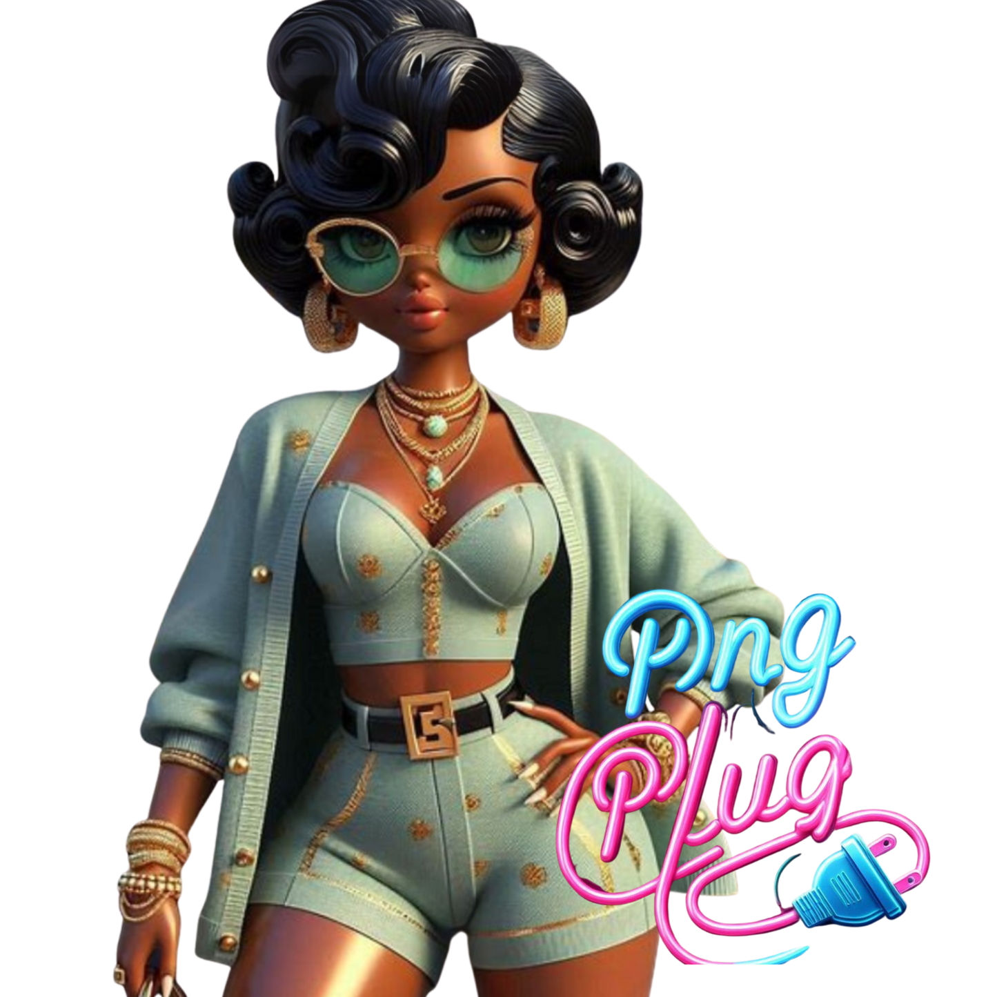 Glamorous Afrocentric Mint Betty Boop PNG -Bundle Instant Digital Download