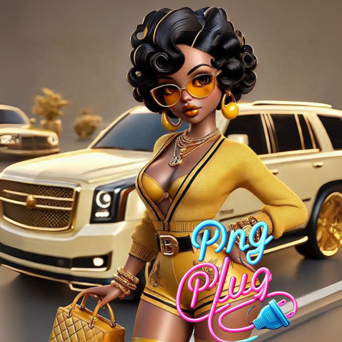 Glamorous Afrocentric Yellow-Gold Betty Boop PNG Bundle- Instant Digital Download