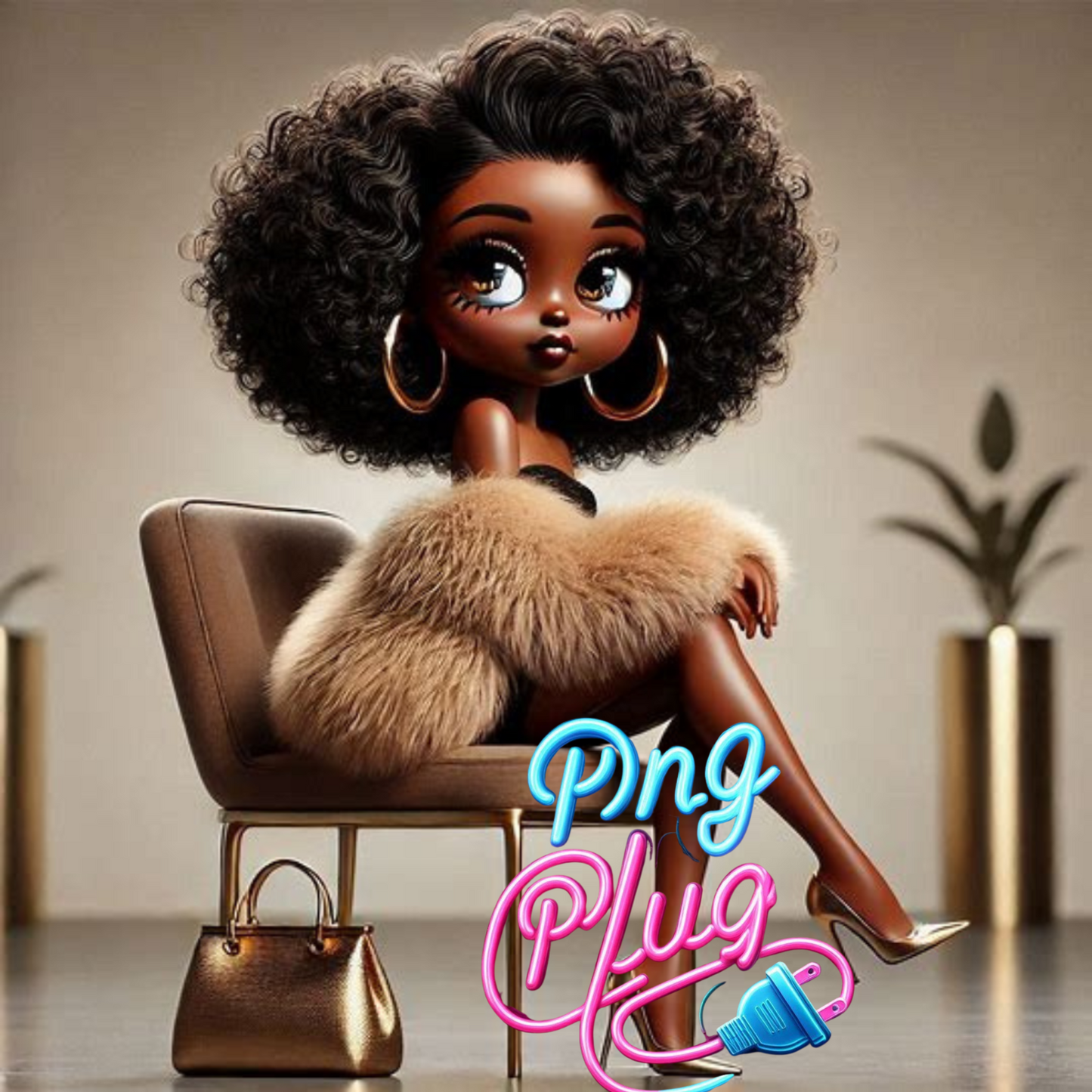 Betty Boop in Gold Fur Glamour PNG Bundle - Instant Digital Download