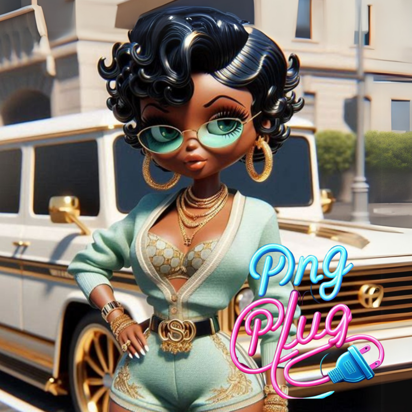 Glamorous Afrocentric Mint Betty Boop PNG -Bundle Instant Digital Download