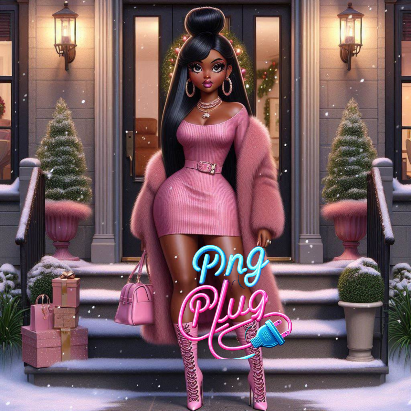 Stylish Pink Betty Boop Winter Fashion PNG Bundle - Instant Digital Download