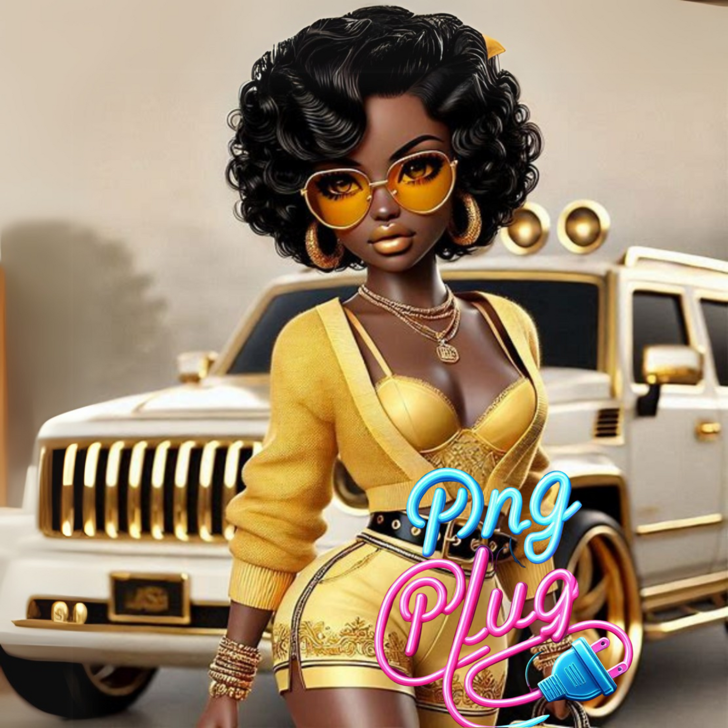 Glamorous Afrocentric Yellow-Gold Betty Boop PNG Bundle- Instant Digital Download