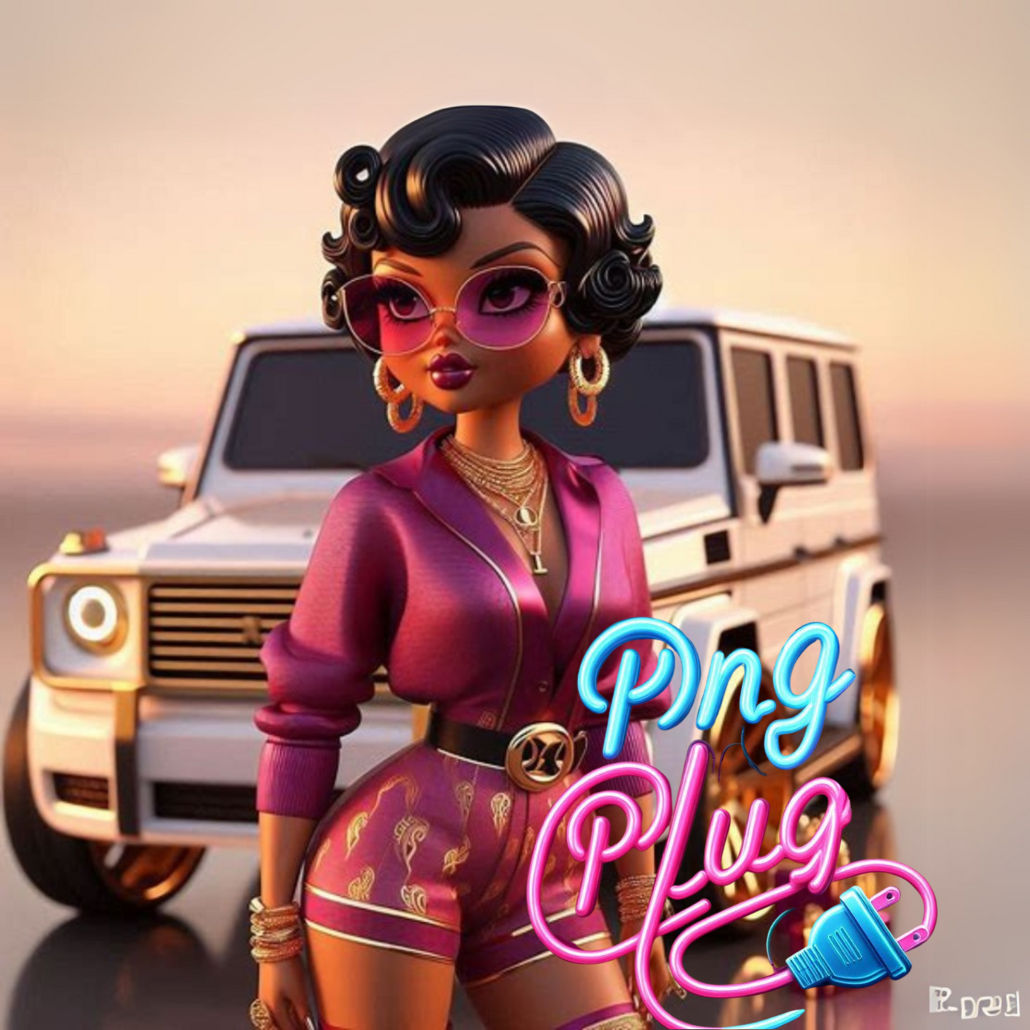Glamorous Afrocentric Plum Betty Boop PNG Bundle - Instant Digital Download