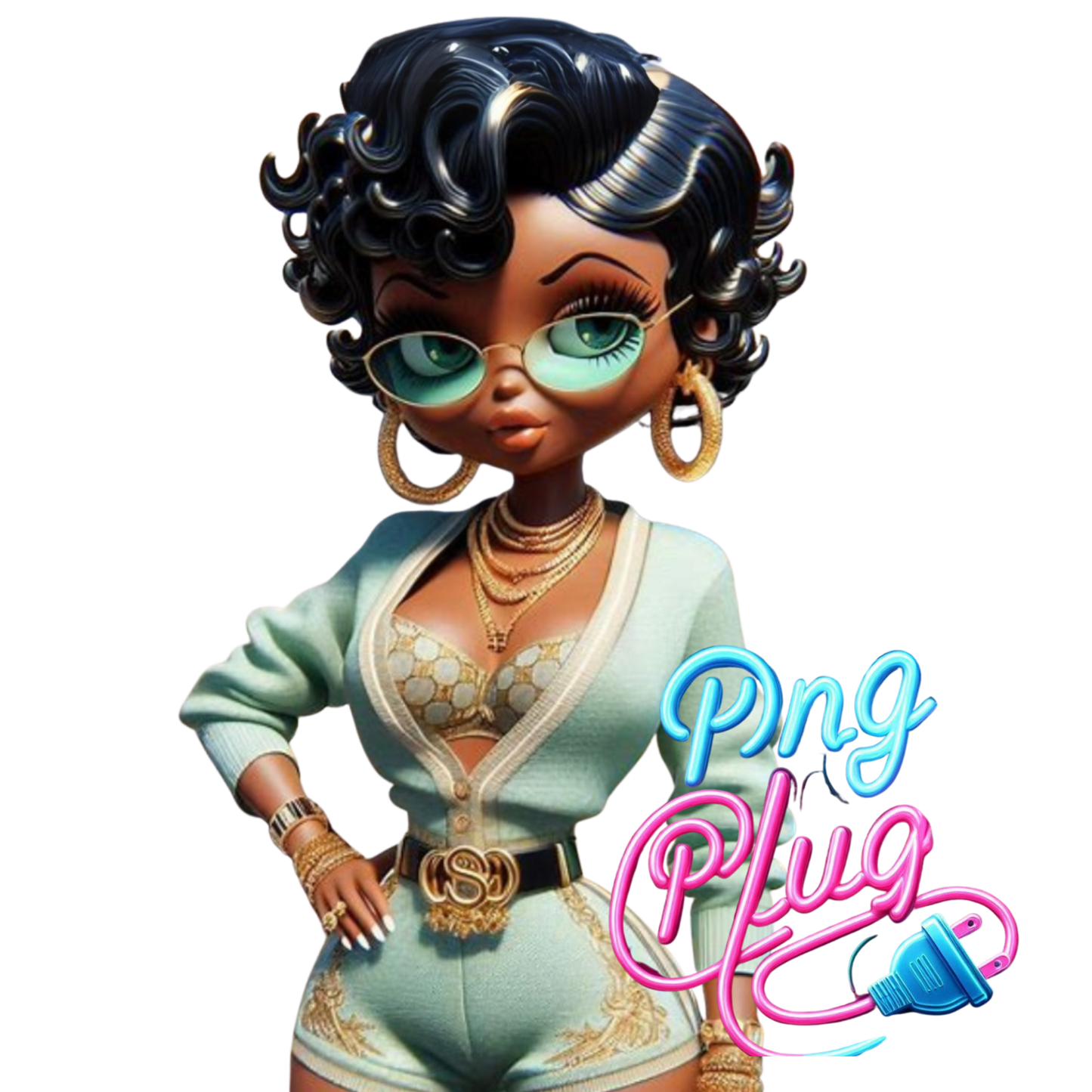 Glamorous Afrocentric Mint Betty Boop PNG -Bundle Instant Digital Download