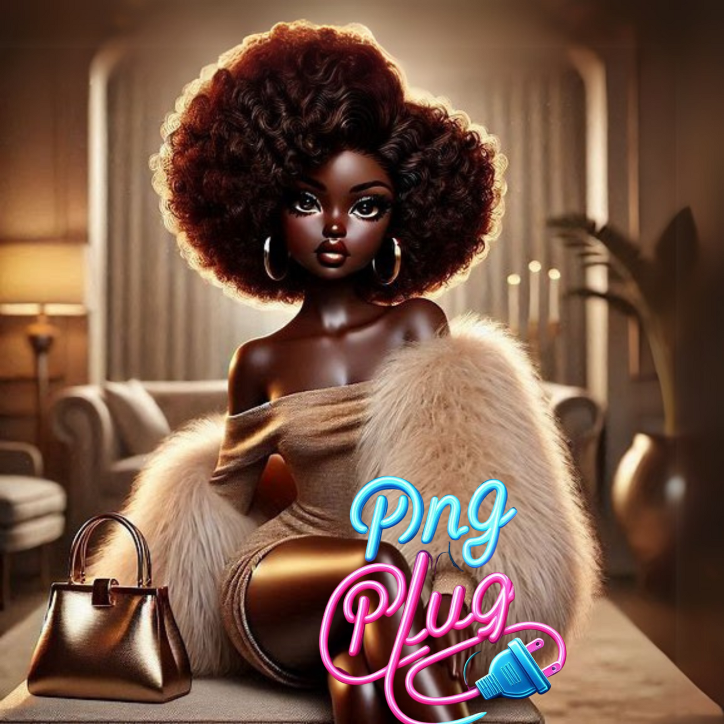 Betty Boop in Gold Fur Glamour PNG Bundle - Instant Digital Download