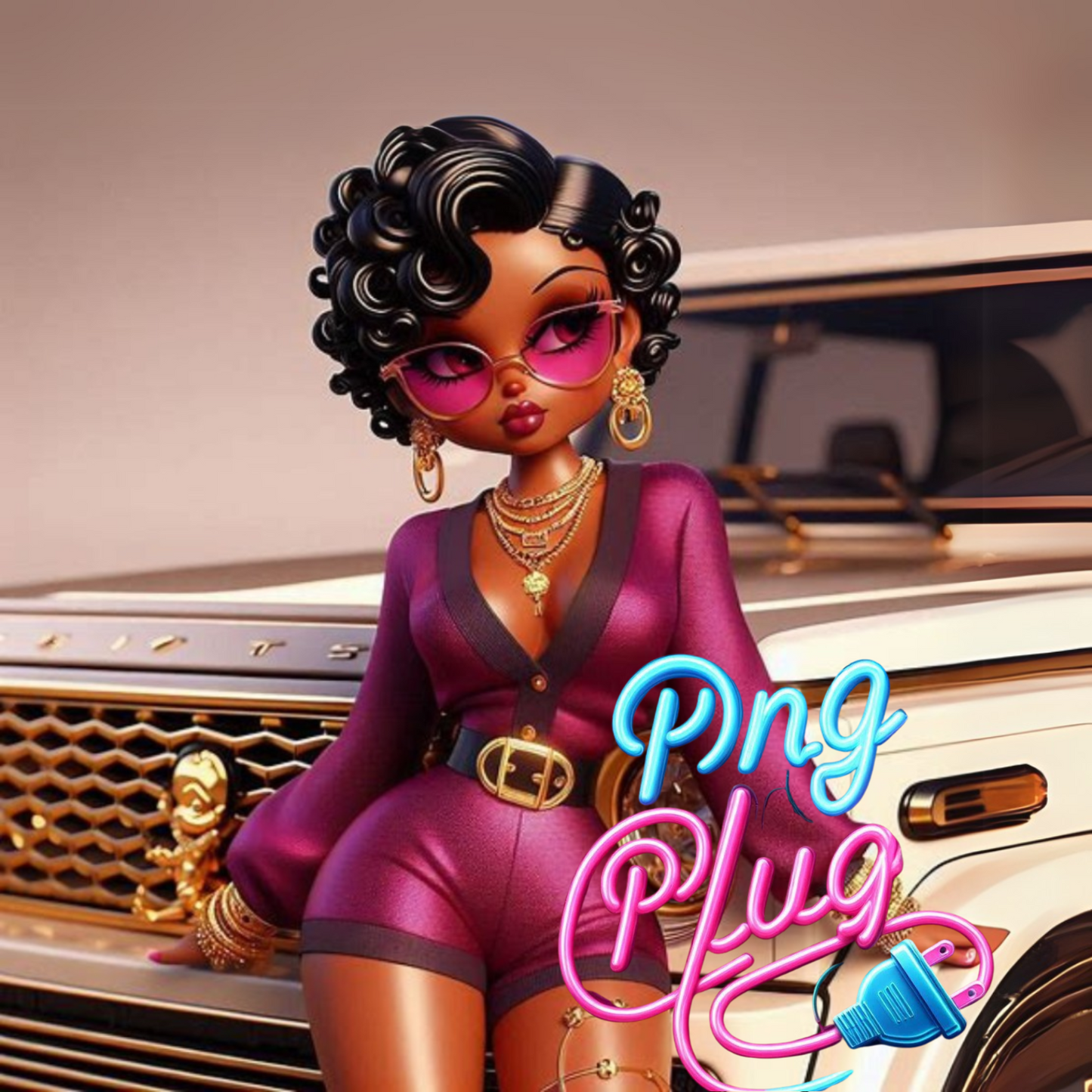 Glamorous Afrocentric Plum Betty Boop PNG Bundle - Instant Digital Download