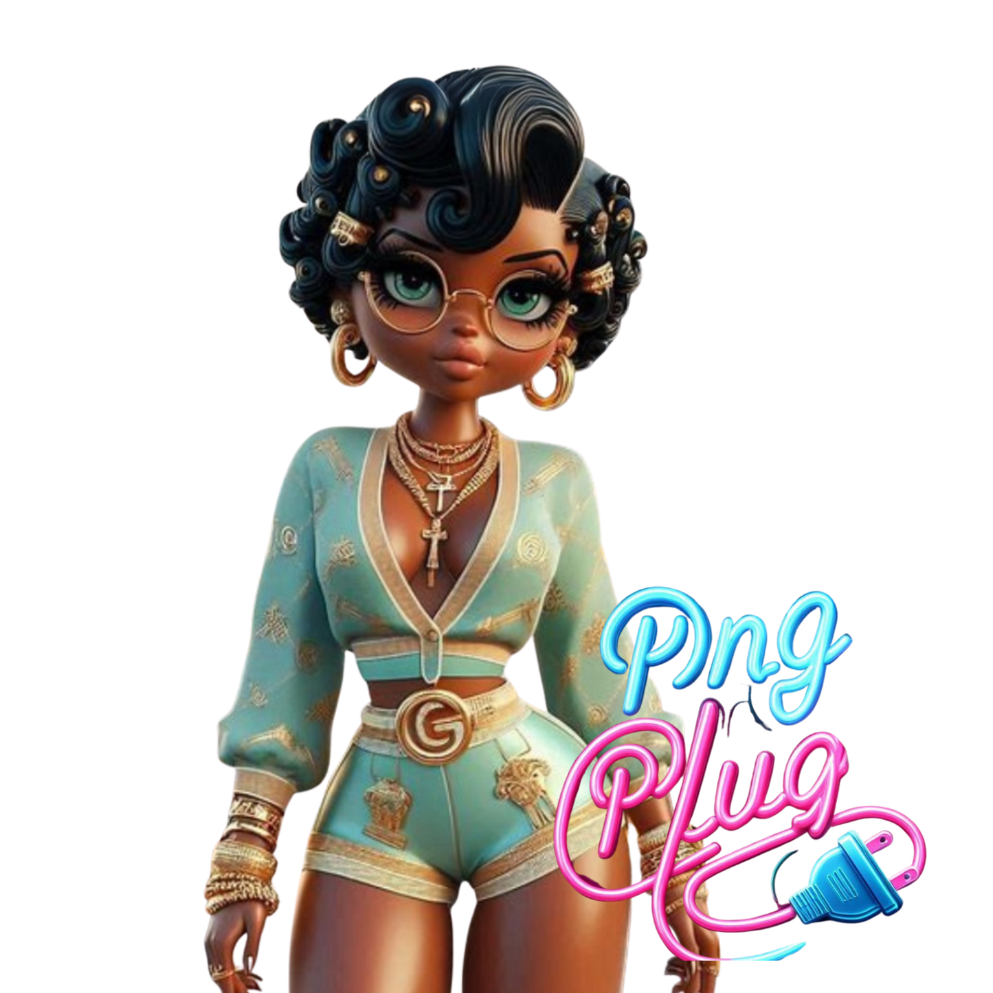 Glamorous Afrocentric Mint Betty Boop PNG -Bundle Instant Digital Download