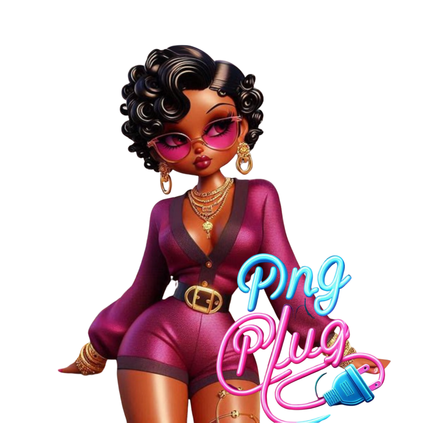 Glamorous Afrocentric Plum Betty Boop PNG Bundle - Instant Digital Download
