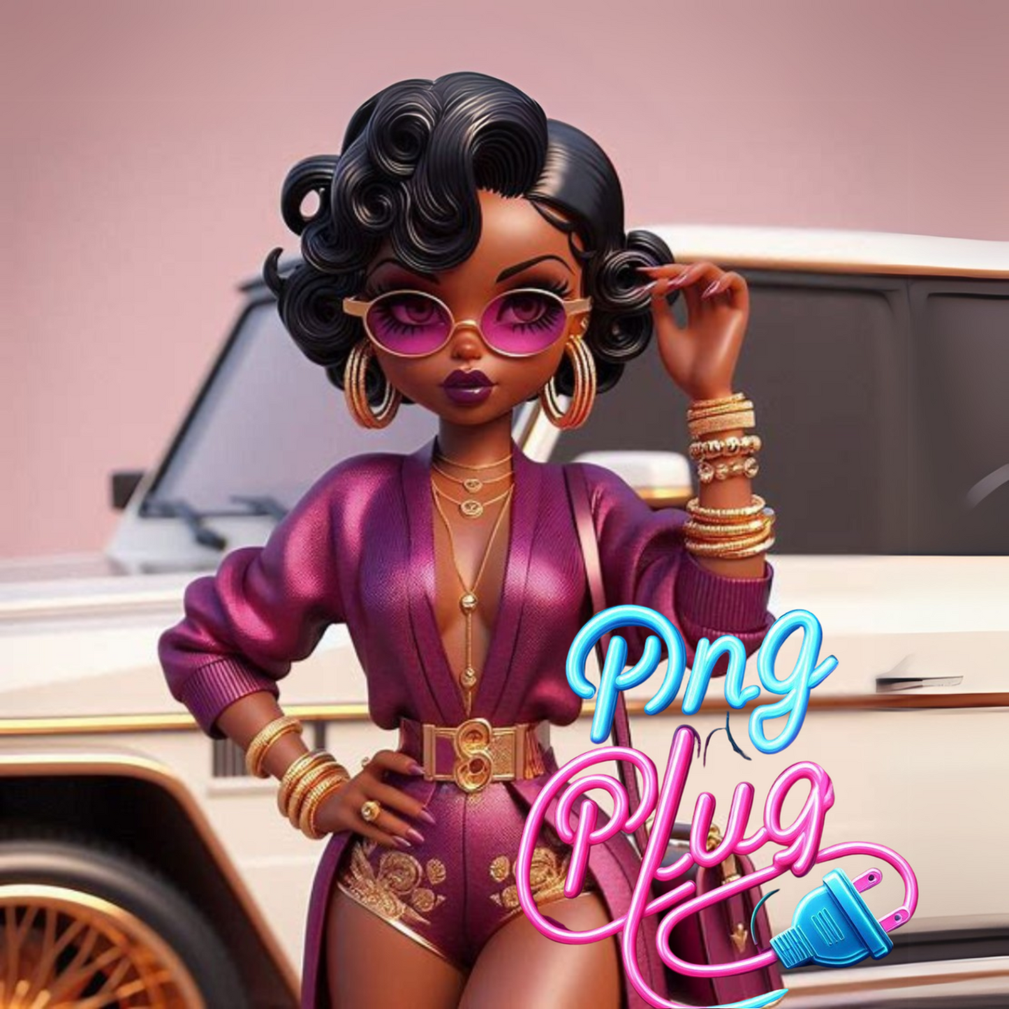 Glamorous Afrocentric Plum Betty Boop PNG Bundle - Instant Digital Download