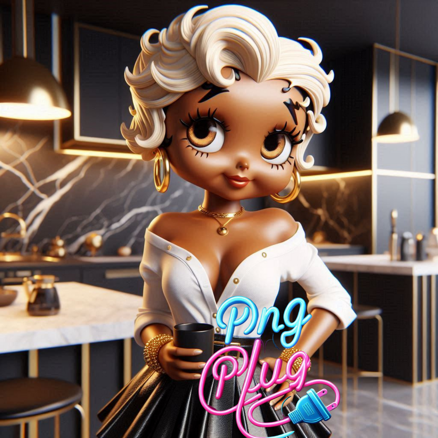 Blonde African American Betty Boop Glam Girl Bundle PNG Images – Instant Digital Download