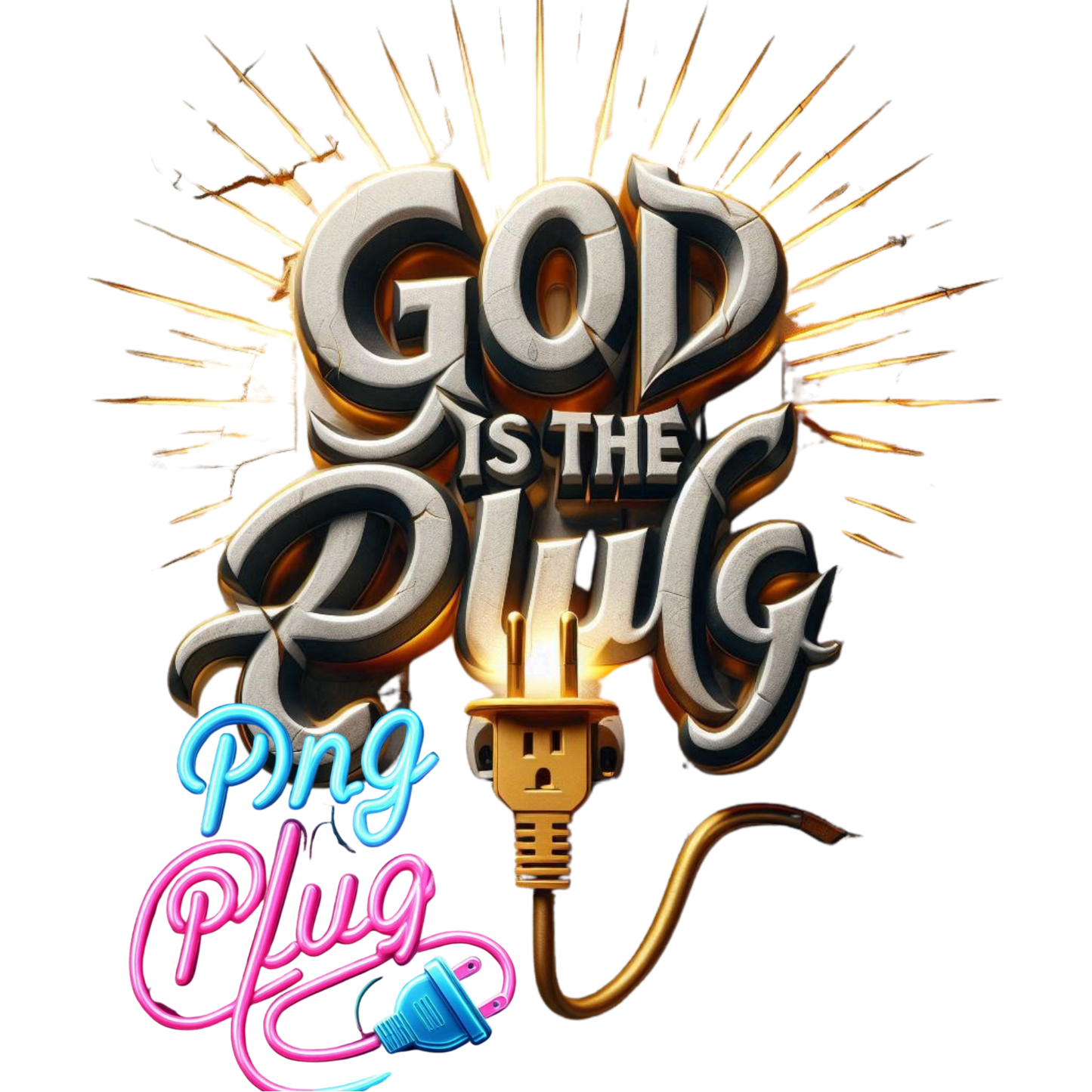 Elegant God Is The Plug Gold 3D PNG | Faith Power Art PNGI mage Instant Digital Download)
