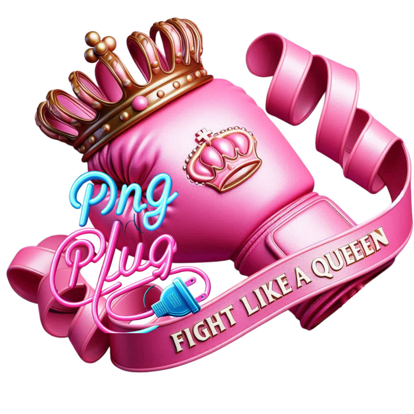Empowered Fighter: Pink Boxing Glove with Crown - Breast Cancer Awareness- Instant Digital Download