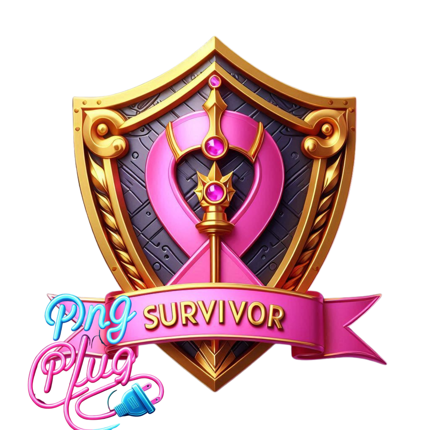 Gold & Pink Breast Cancer Survivor Shield PNG Bundle– Awareness Ribbon - Instant Digital Download