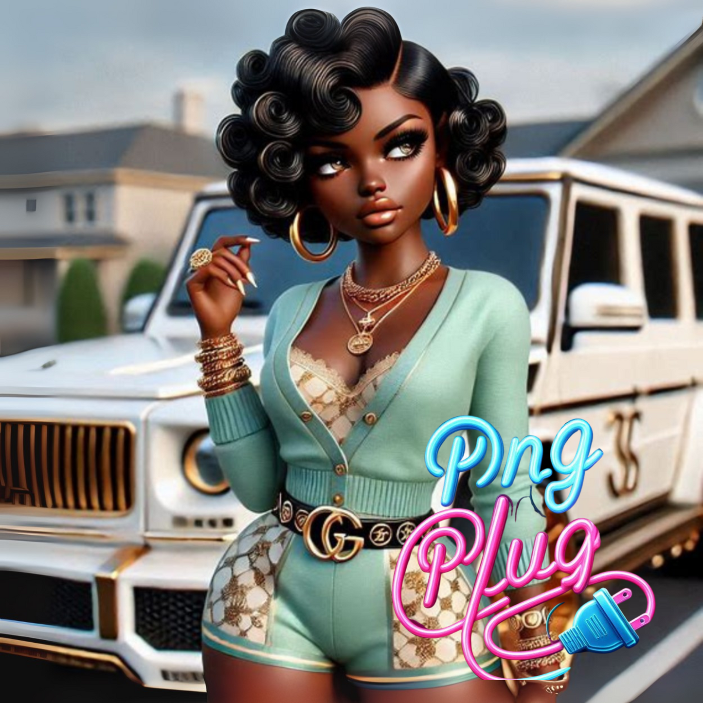 Glamorous Afrocentric Mint Betty Boop PNG -Bundle Instant Digital Download