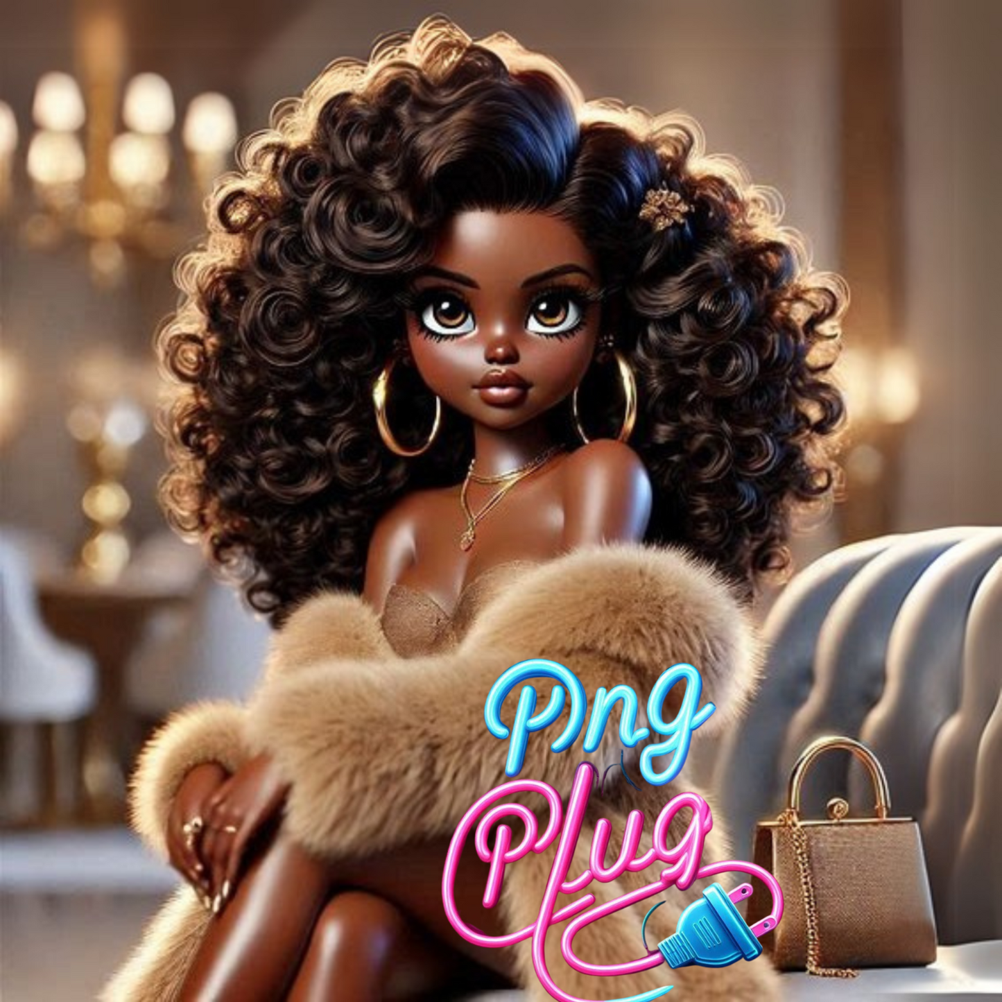 Betty Boop in Gold Fur Glamour PNG Bundle - Instant Digital Download
