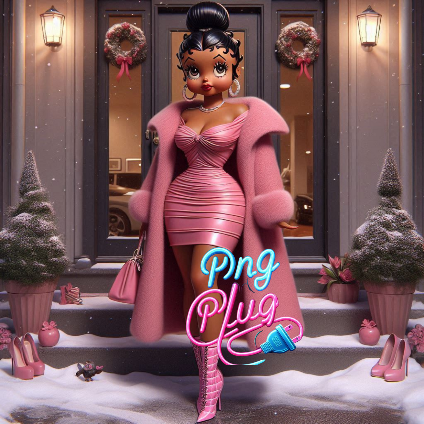 Stylish Pink Betty Boop Winter Fashion PNG Bundle - Instant Digital Download