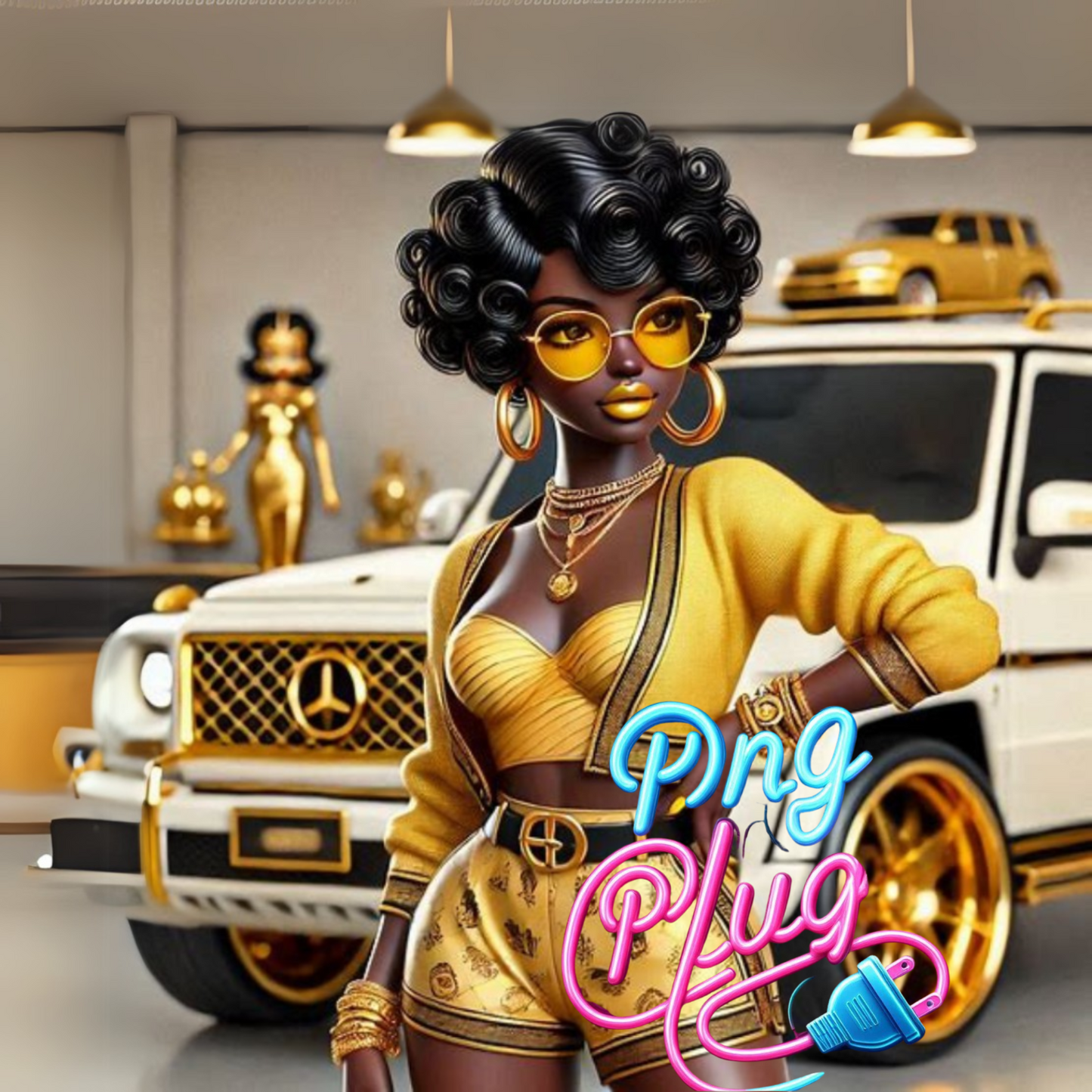 Glamorous Afrocentric Yellow-Gold Betty Boop PNG Bundle- Instant Digital Download