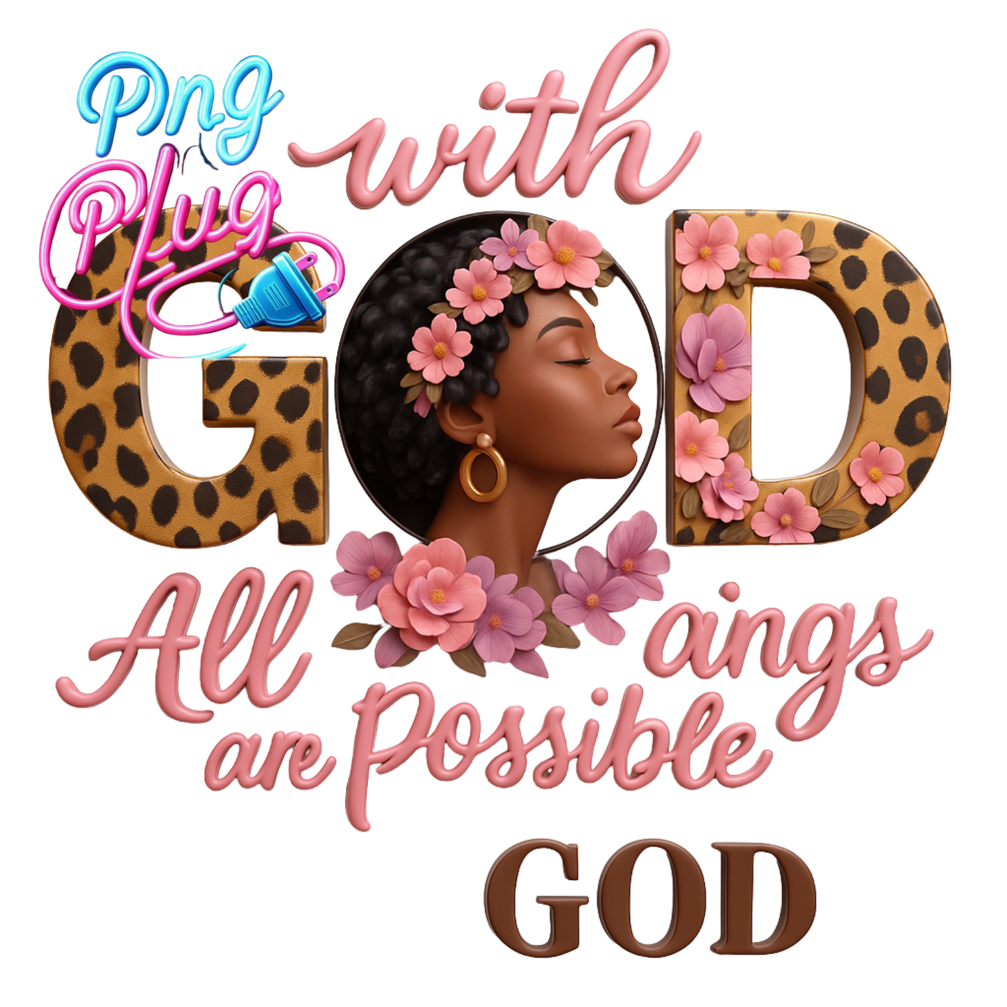 With God All Things Are Possible PNG | Inspirational Leopard Print Faith Quote Digital Download | Christian Wall Art Sublimation Design - Instant Digital Download
