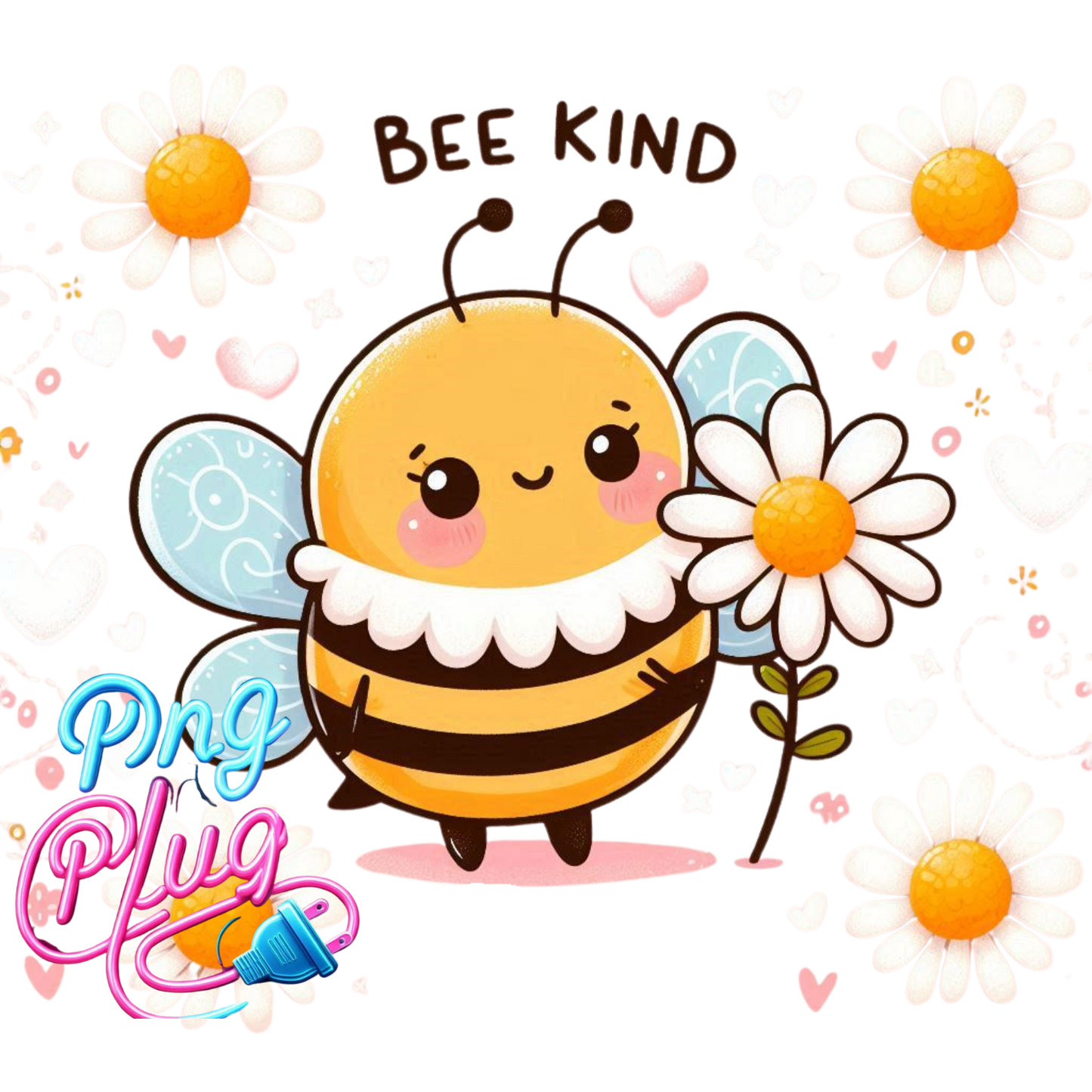 Cute Bee Kind PNG – Whimsical Bumble Bee Holding Daisy, Inspirational Kindness Clipart for Shirts, Mugs, Stickers & More- Instant Digital Download