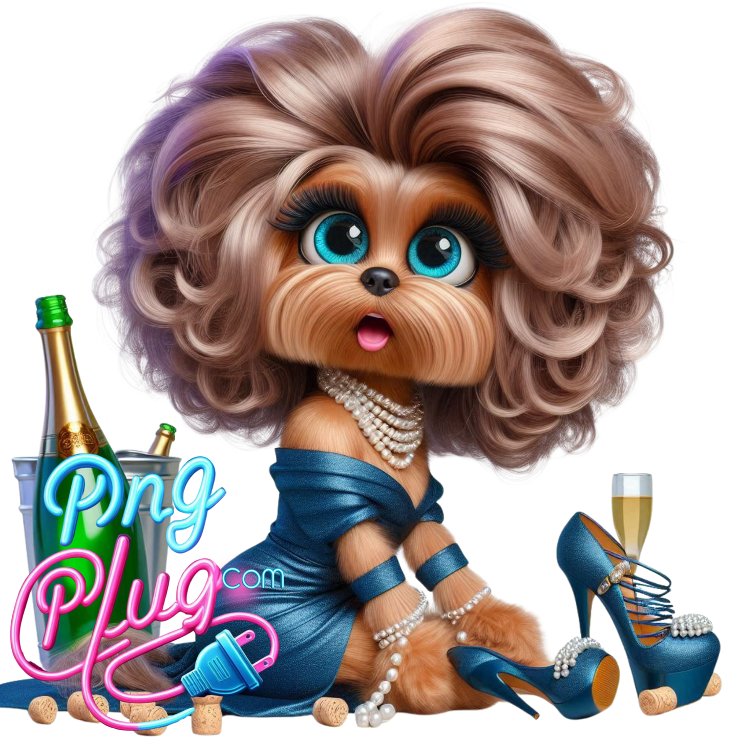 Yorkshire Terrier Glam PNG Clipart Digital Download Champagne Pearls Sublimation Design for Mugs Shirts Cricut Crafts - Instant Digital Download