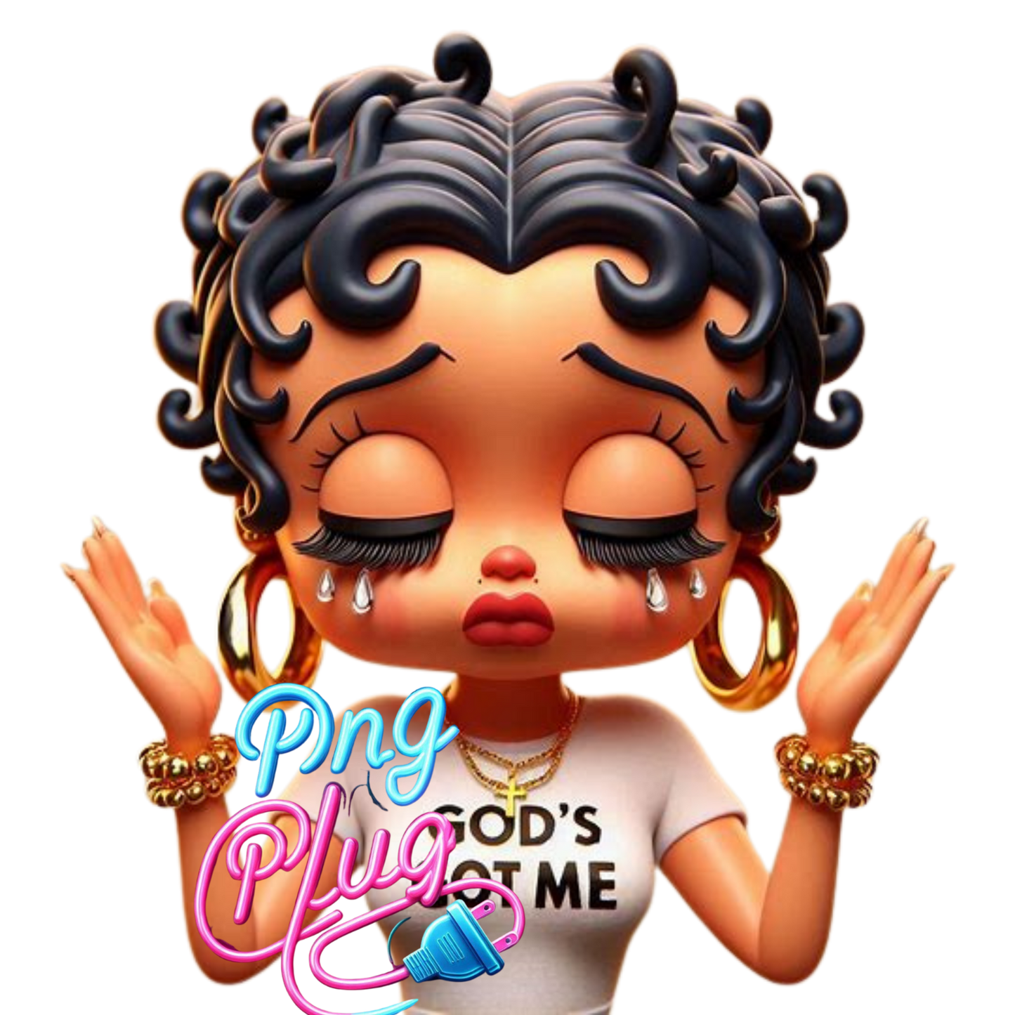 Inspirational Betty Boop 'God’s Got Me' Crying, Empowerment Afrocentric Modern Faith-Based PNG’s Image- Instant Digital Download (Copy)