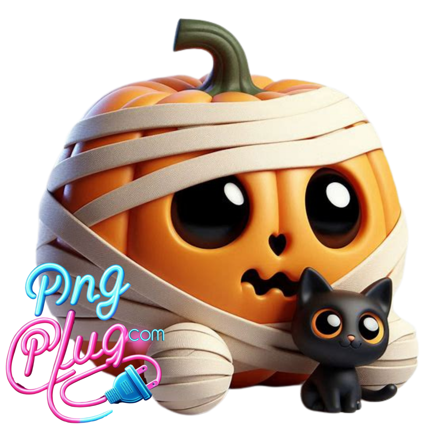 Cute Mummy Pumpkin & Black Cat PNG – Adorable Halloween Digital Art for Crafts, Shirts & Stickers - Instant Digital Download