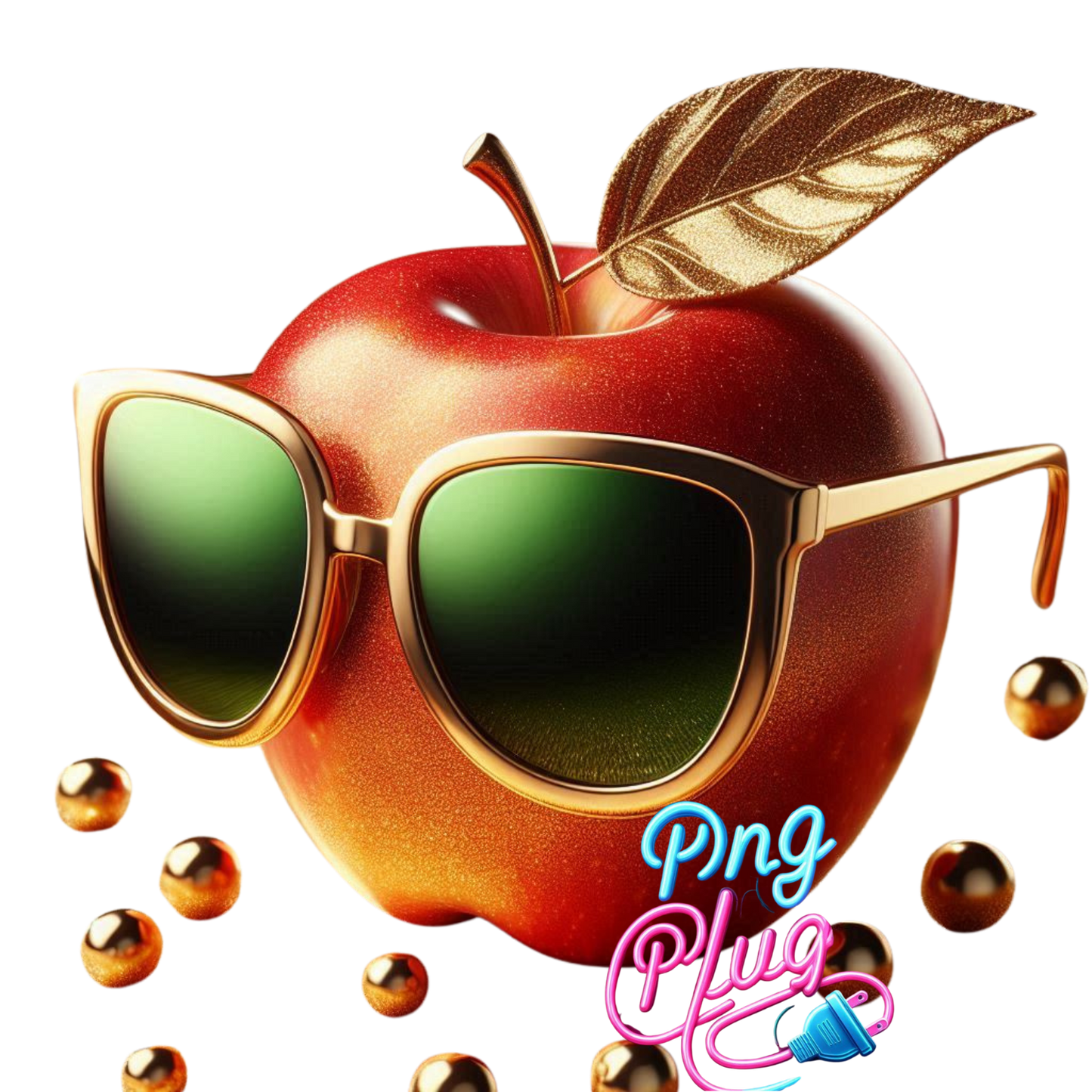 Cool Apple with Gold Sunglasses PNG – Fun, Trendy Fruit Clipart for T-Shirts, Stickers & Sublimation Crafts - Instant Digital Download