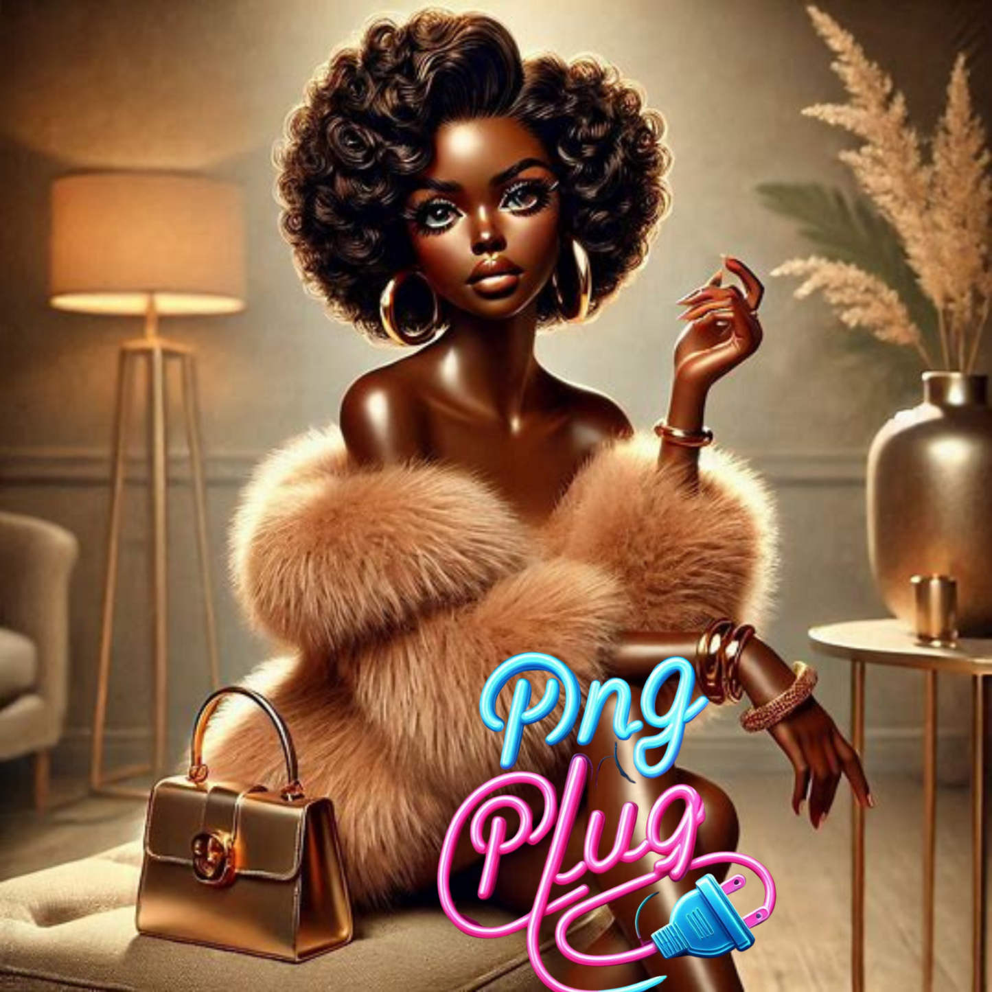 Betty Boop in Gold Fur Glamour PNG Bundle - Instant Digital Download