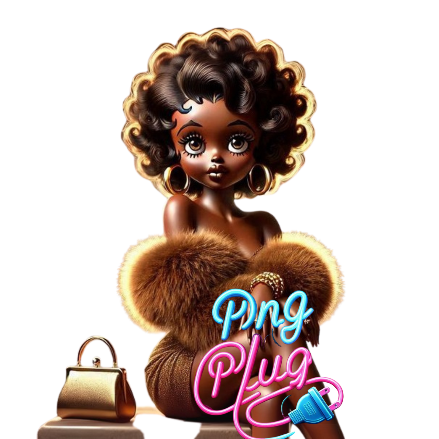 Betty Boop in Gold Fur Glamour PNG Bundle - Instant Digital Download