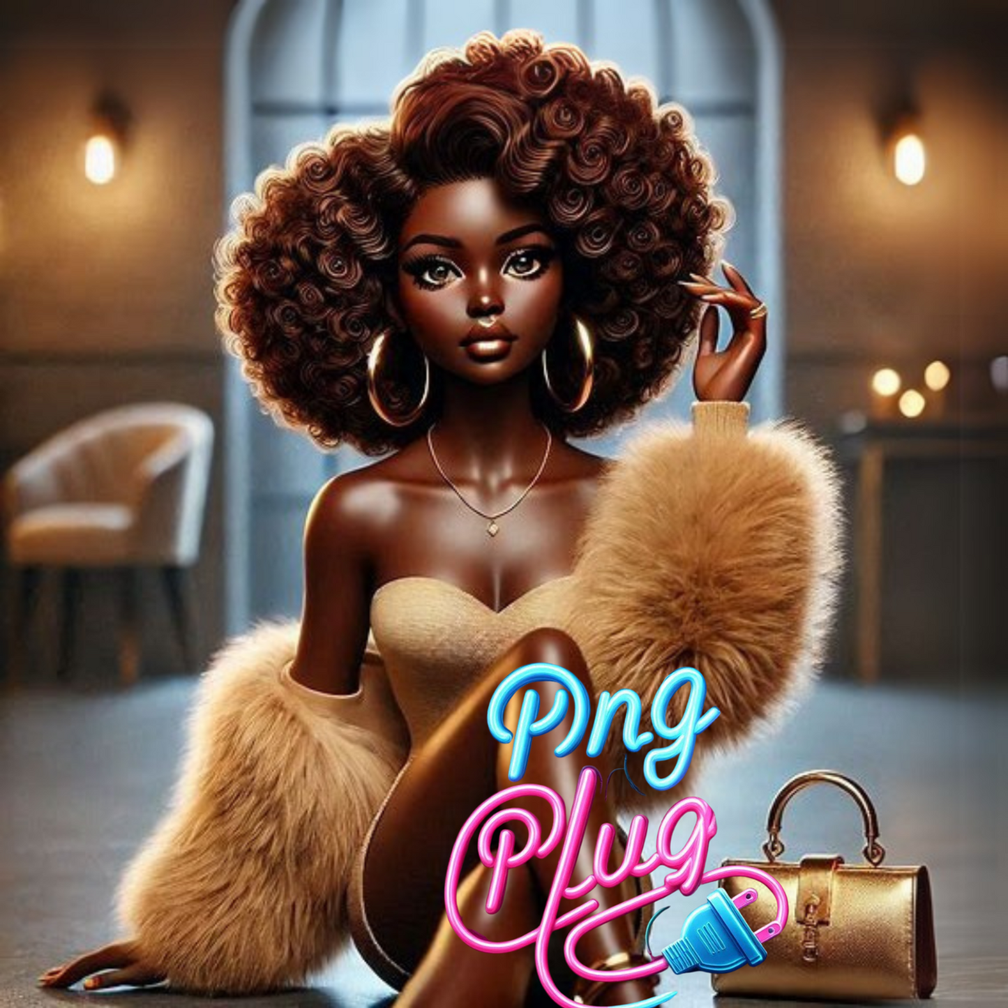 Betty Boop in Gold Fur Glamour PNG Bundle - Instant Digital Download