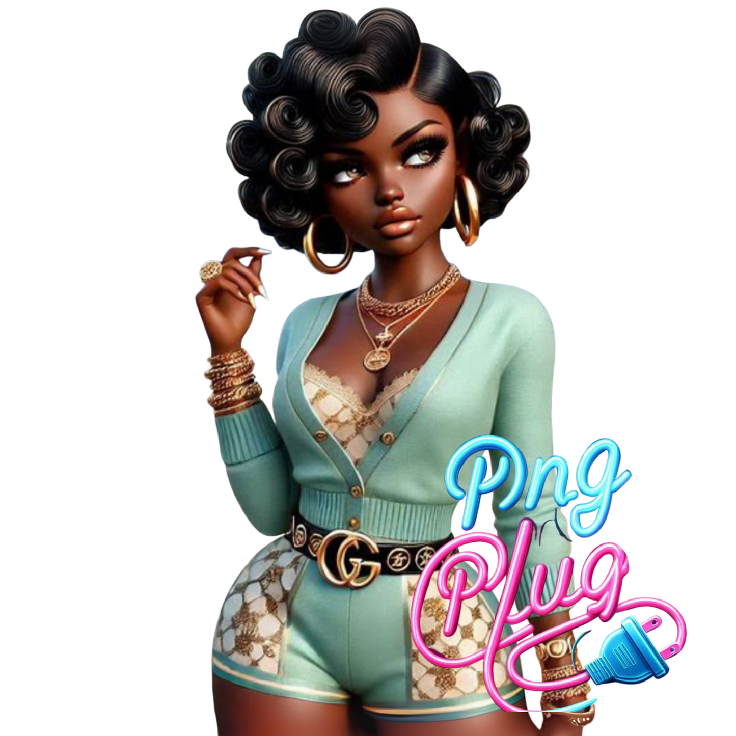 Glamorous Afrocentric Mint Betty Boop PNG -Bundle Instant Digital Download