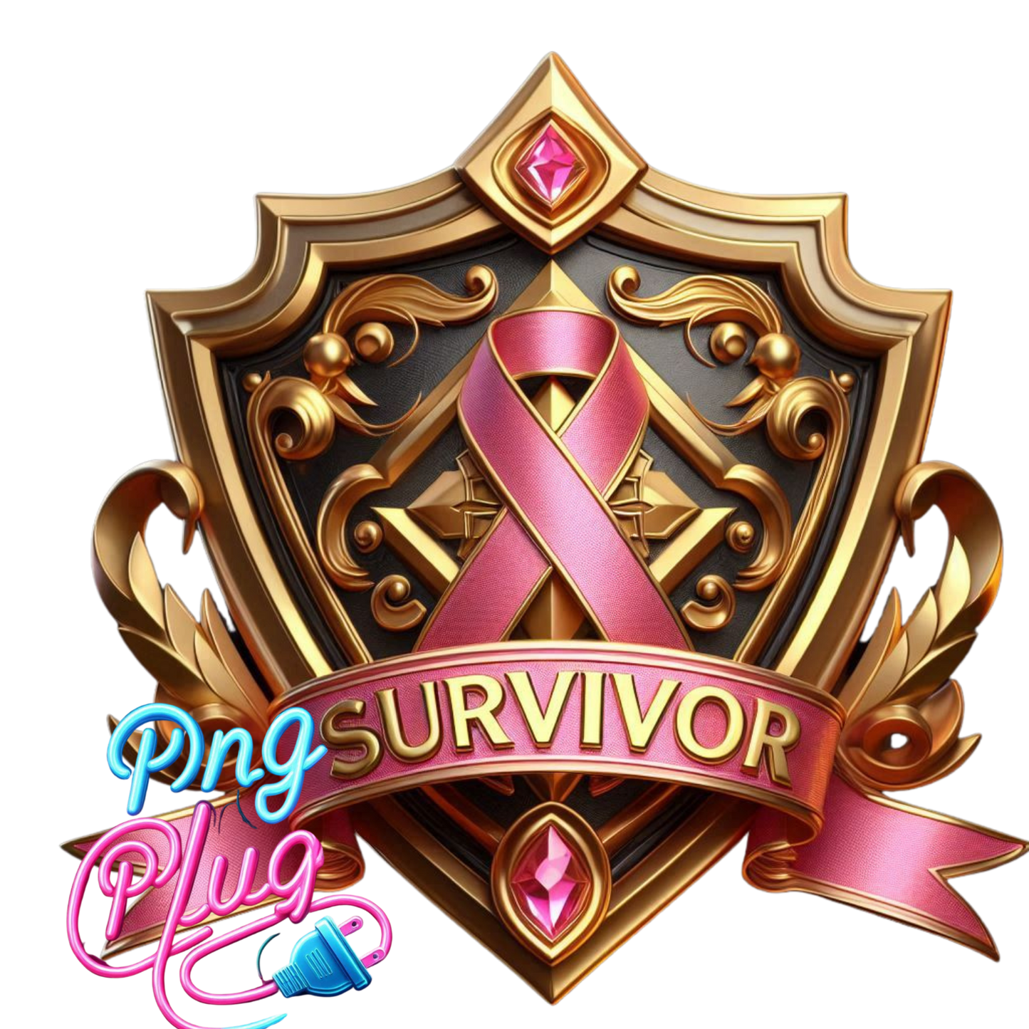 Gold & Pink Breast Cancer Survivor Shield PNG Bundle– Awareness Ribbon - Instant Digital Download