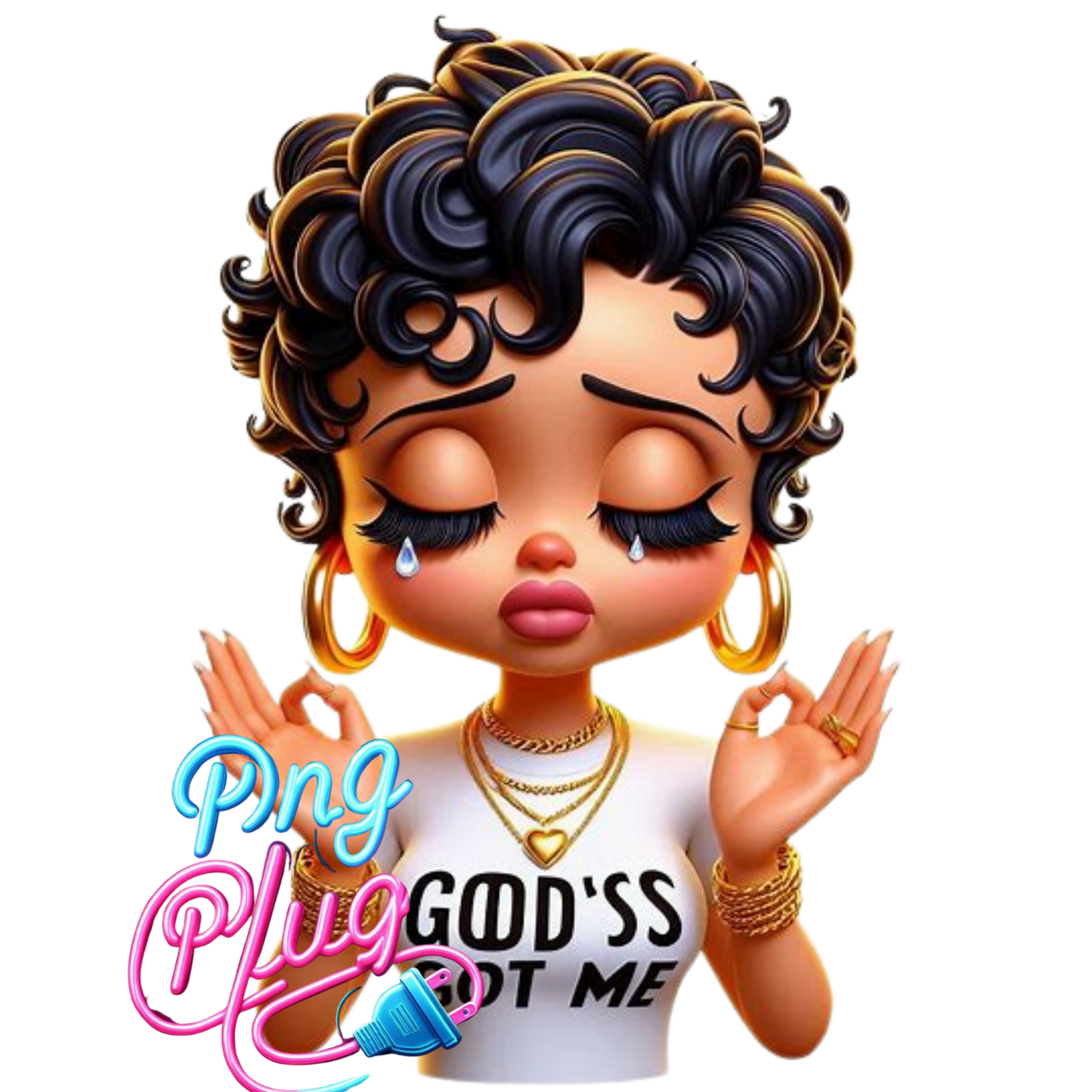 Inspirational Betty Boop 'God’s Got Me' Crying, Empowerment Afrocentric Modern Faith-Based PNG’s Image- Instant Digital Download (Copy)