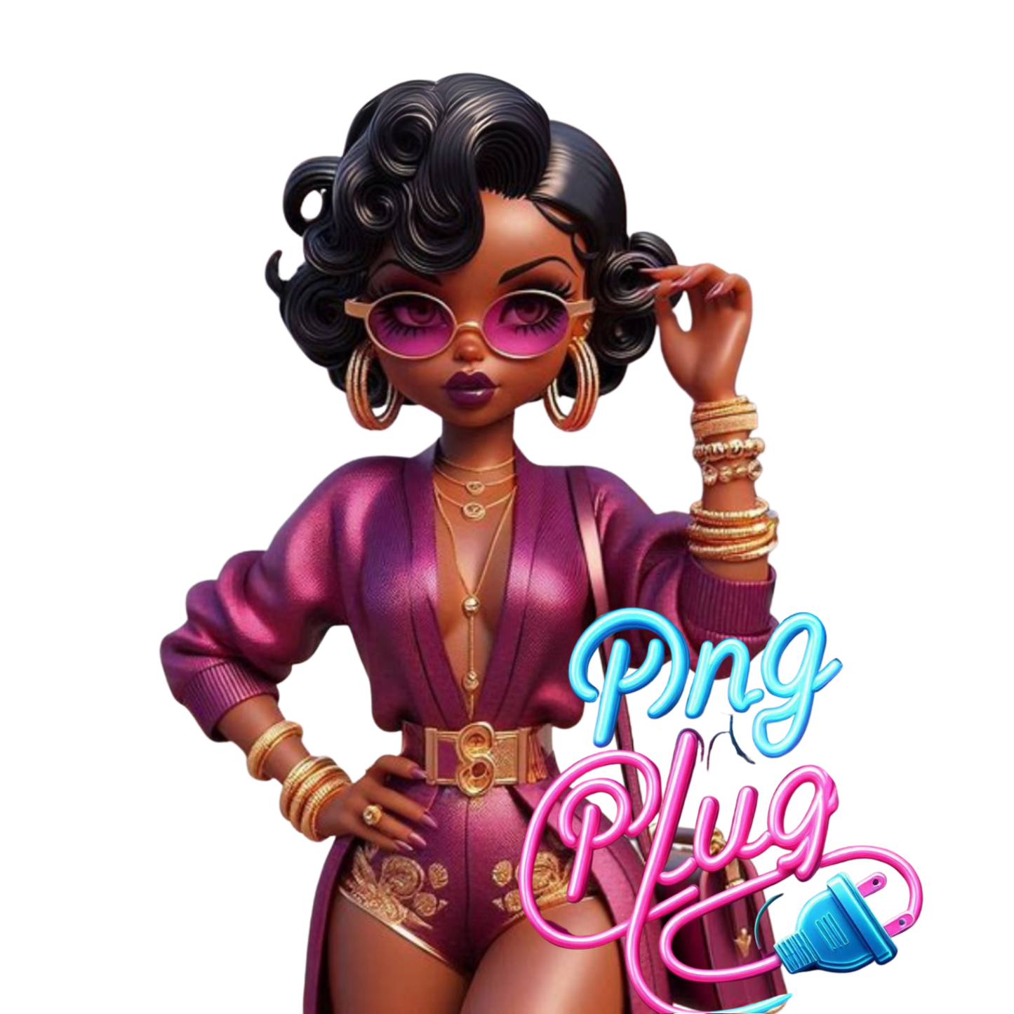 Glamorous Afrocentric Plum Betty Boop PNG Bundle - Instant Digital Download