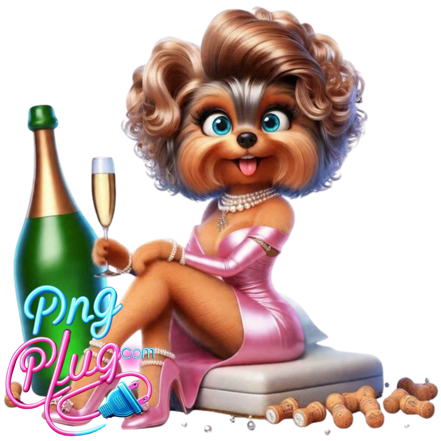 Glam Yorkshire Terrier PNG | Champagne Dog Clipart | Sublimation, Apparel, Mugs & Party Decor- Instant Digital Download