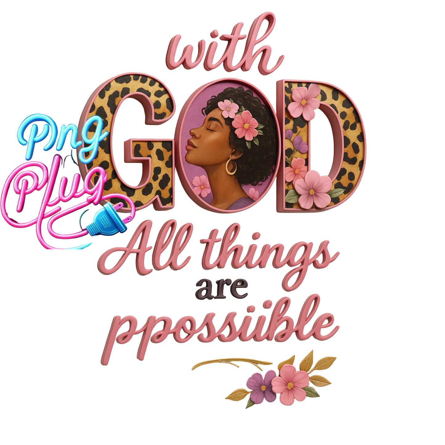 With God All Things Are Possible PNG | Inspirational Leopard Print Faith Quote Digital Download | Christian Wall Art Sublimation Design - Instant Digital Download