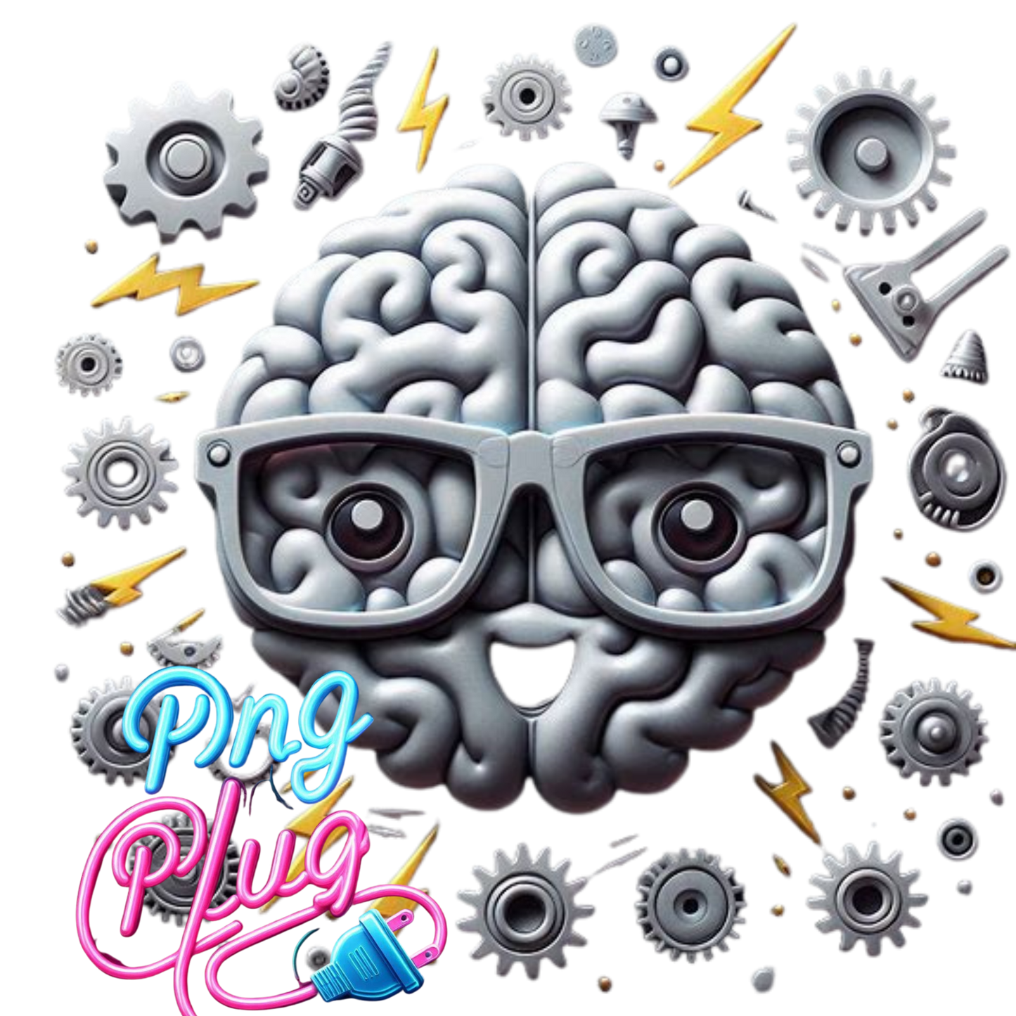 Cute Brain with Gears & Glasses PNG – Smart Cartoon Design for STEM Crafts, Kids Shirts, School Stickers & More