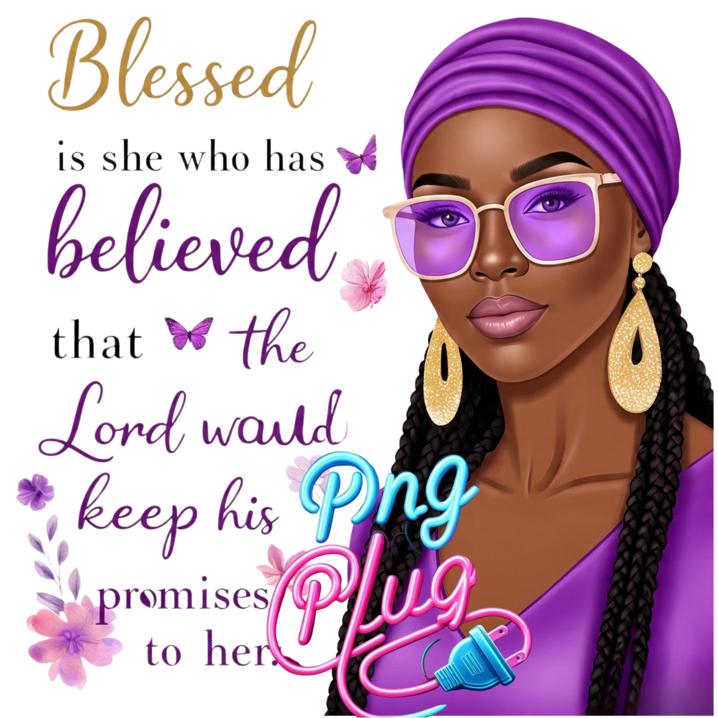 Blessed is She Who Believed PNG | Christian Afrocentric Woman Digital Download | Inspirational Sublimation Design for Crafts & Gifts - Instant Digital Download