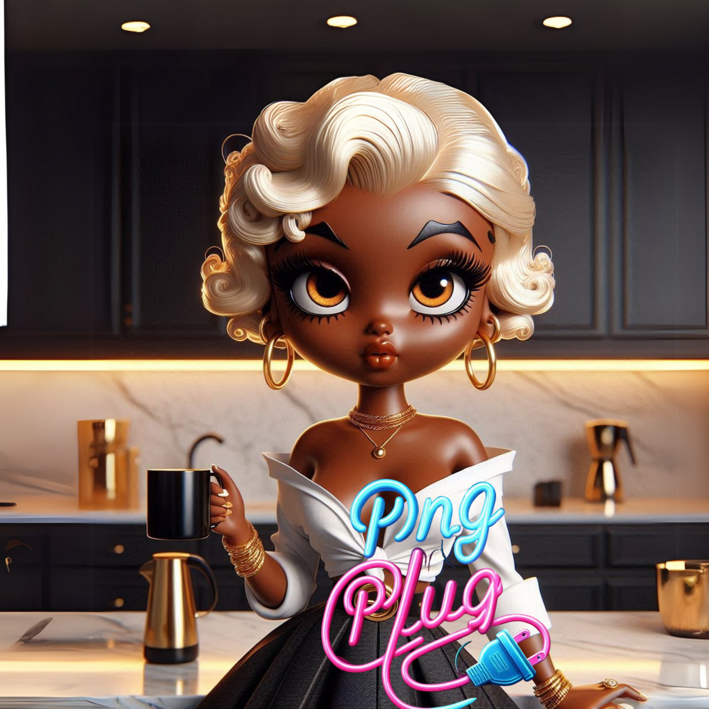Blonde African American Betty Boop Glam Girl Bundle PNG Images – Instant Digital Download