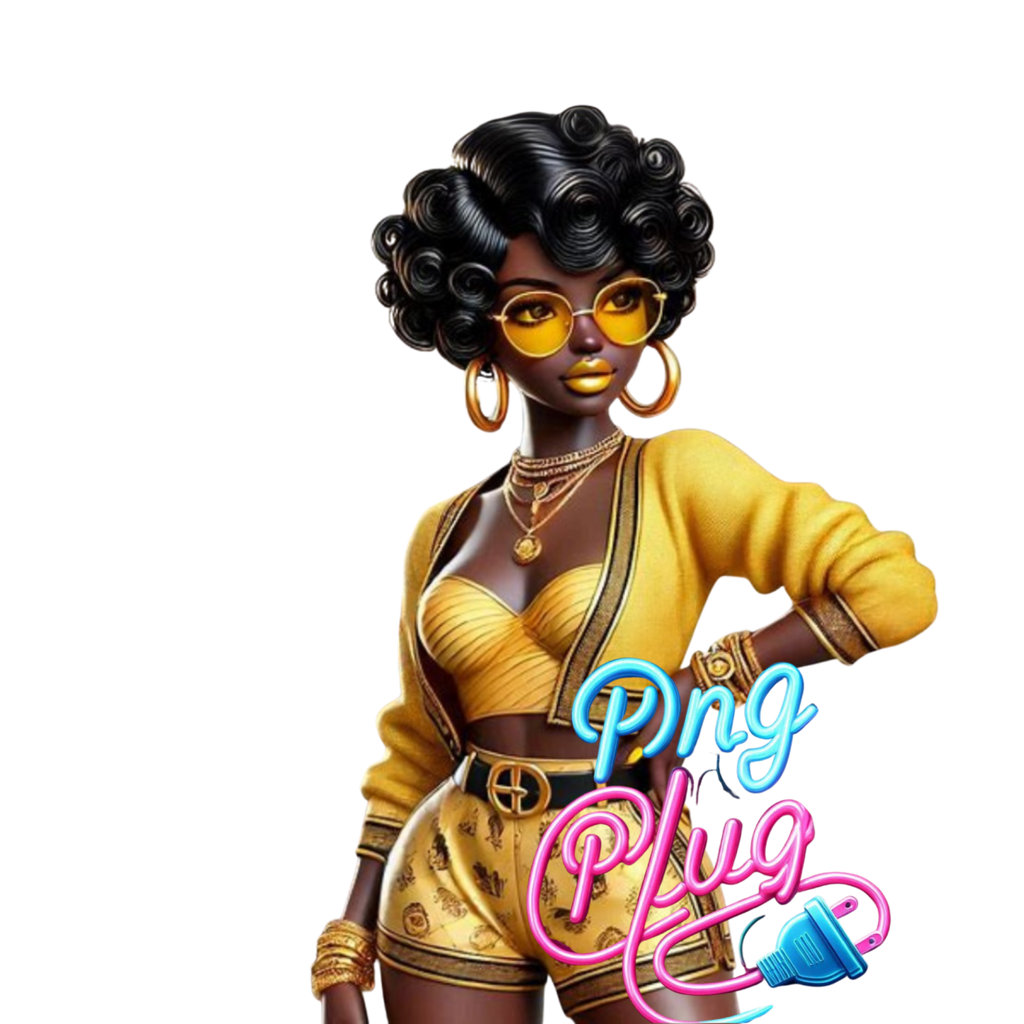 Glamorous Afrocentric Yellow-Gold Betty Boop PNG Bundle- Instant Digital Download